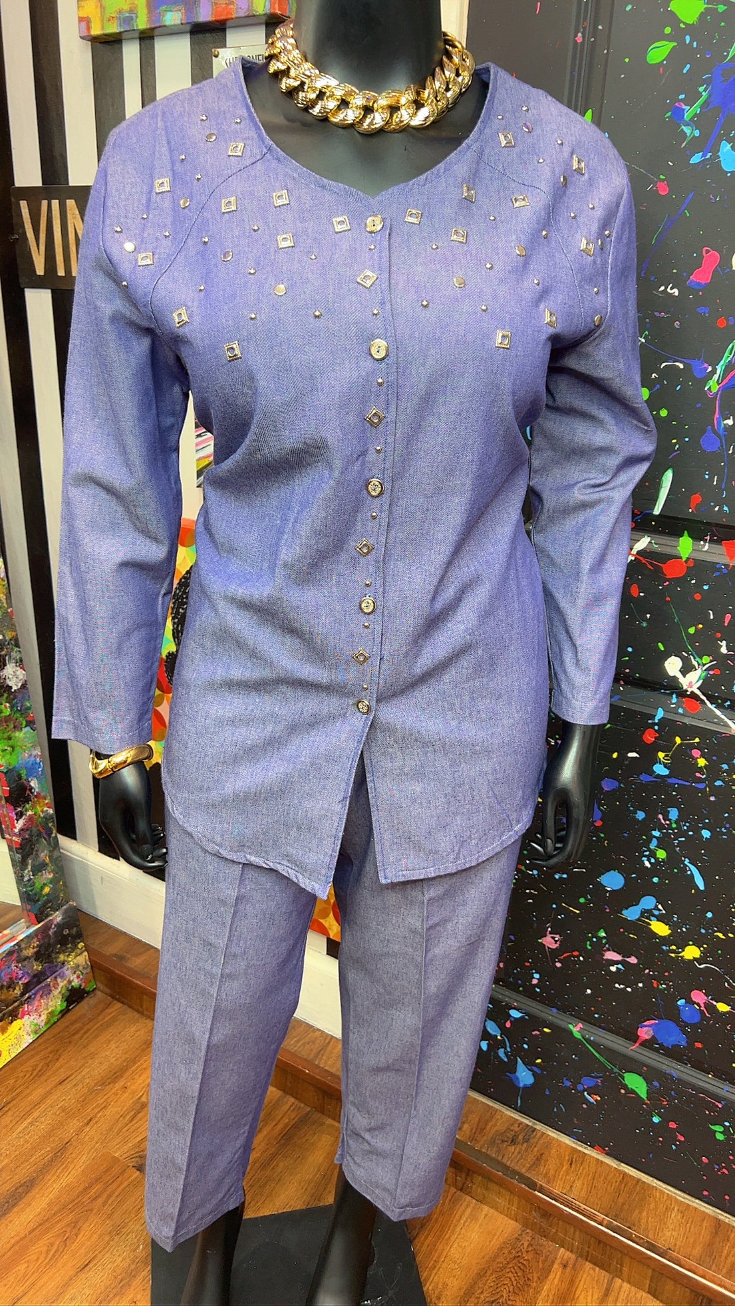 Vintage Denim Studded Pants Set (16)