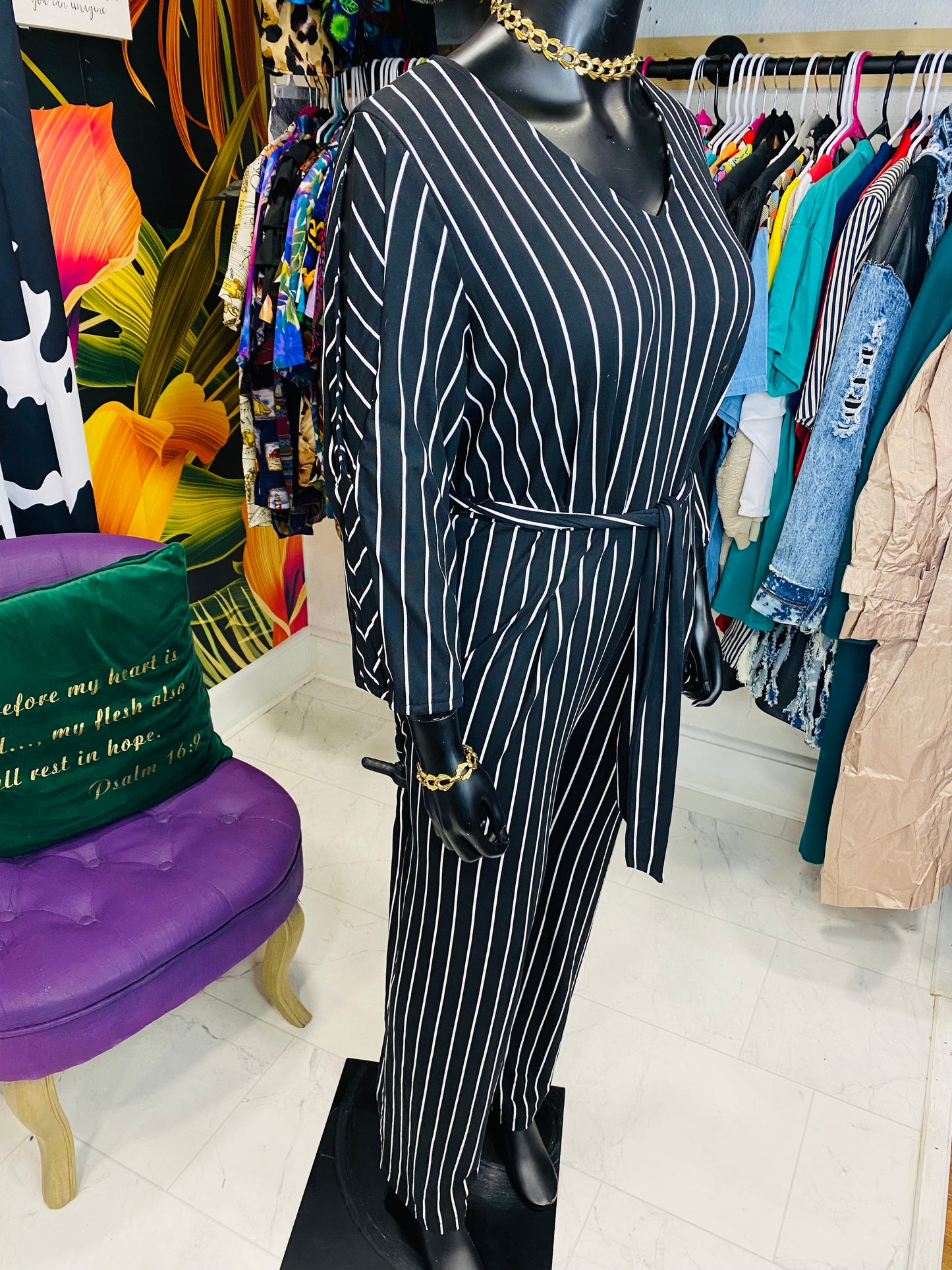 Black & White Striped Jumpsuit