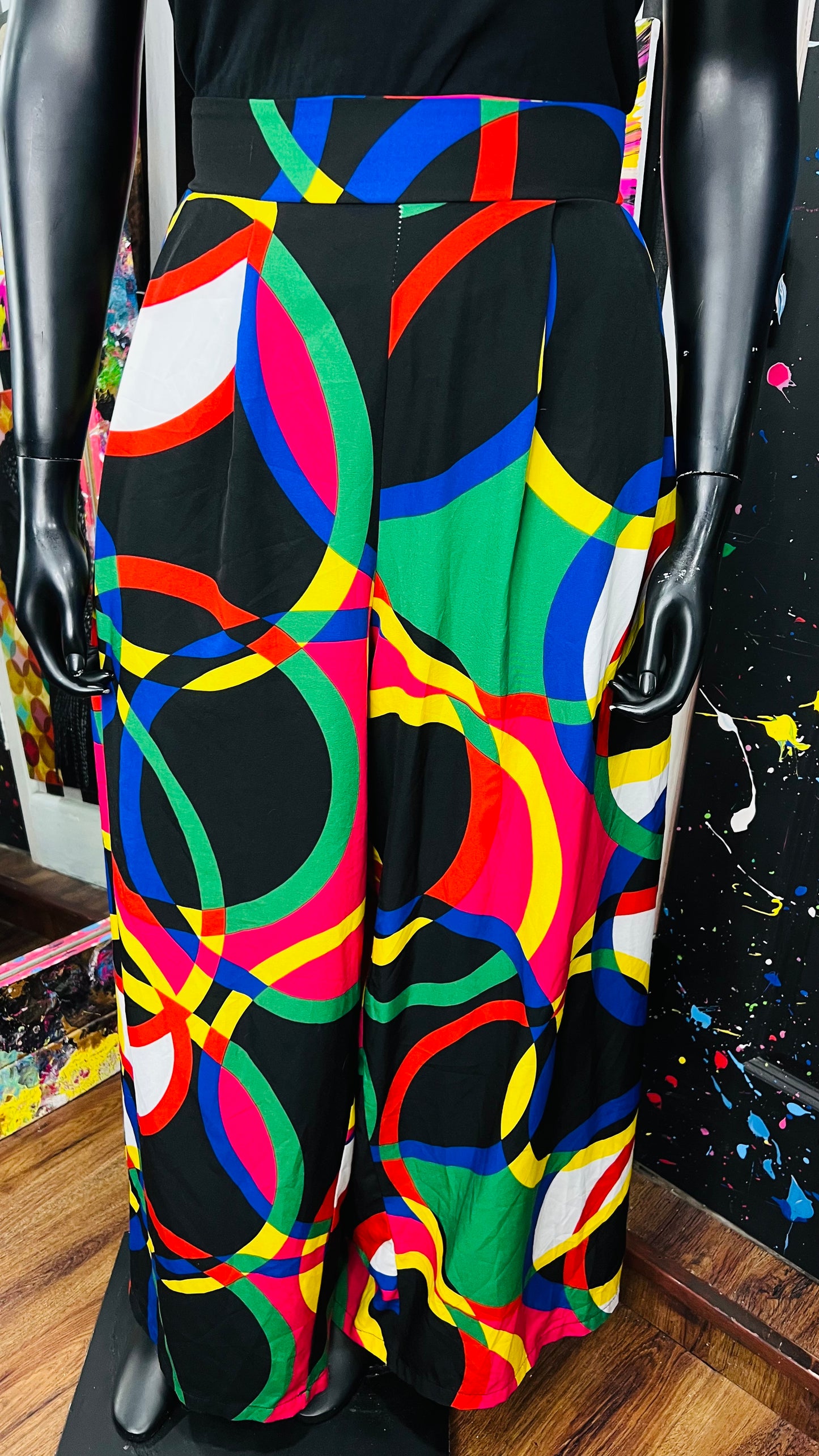Colorblock Abstract Wide-legged Pants (22/24)