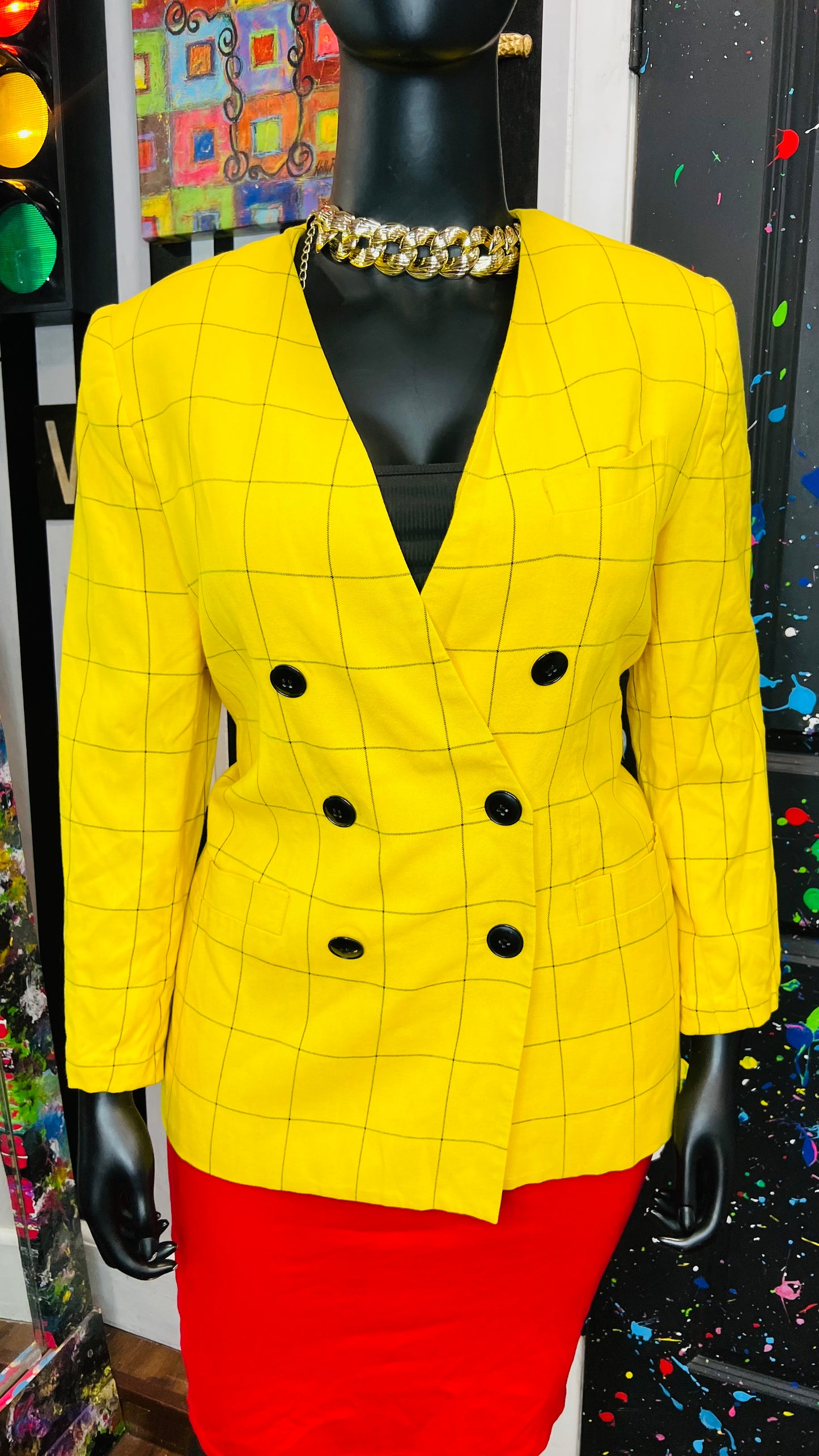 Vintage Yellow & Black Pinstriped Blazer (14)
