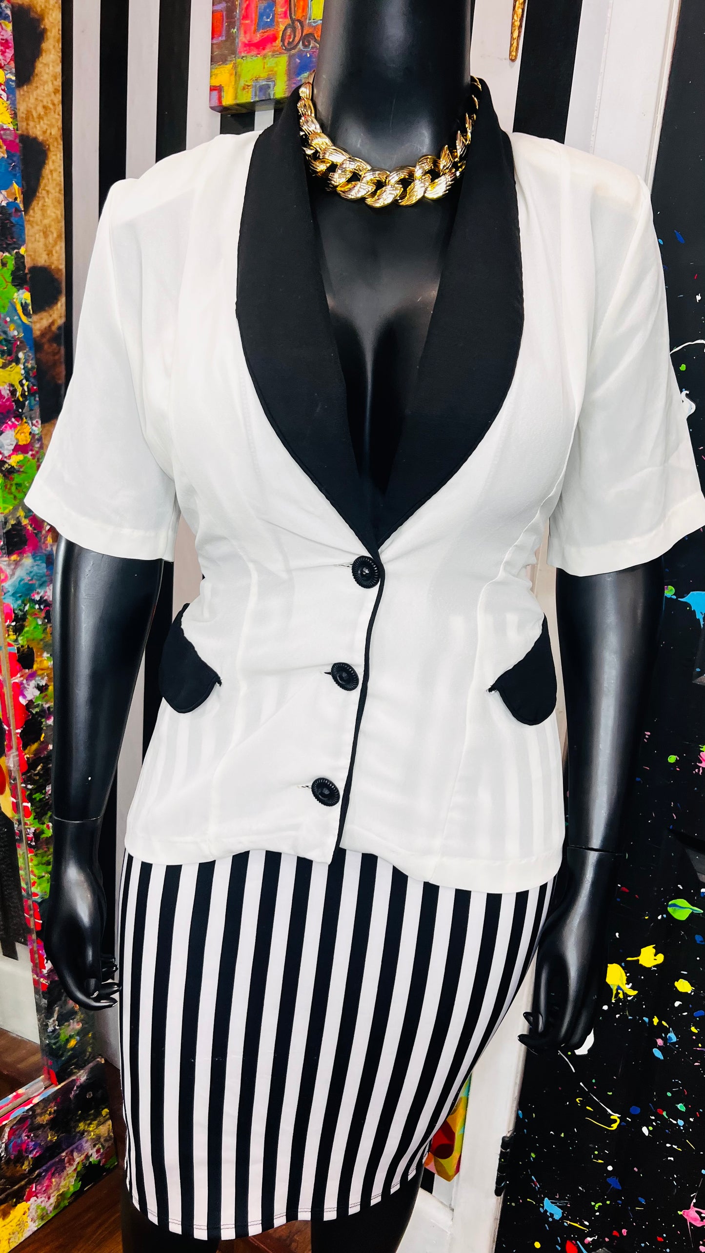 Vintage Black & White Short Sleeve Blazer (14)