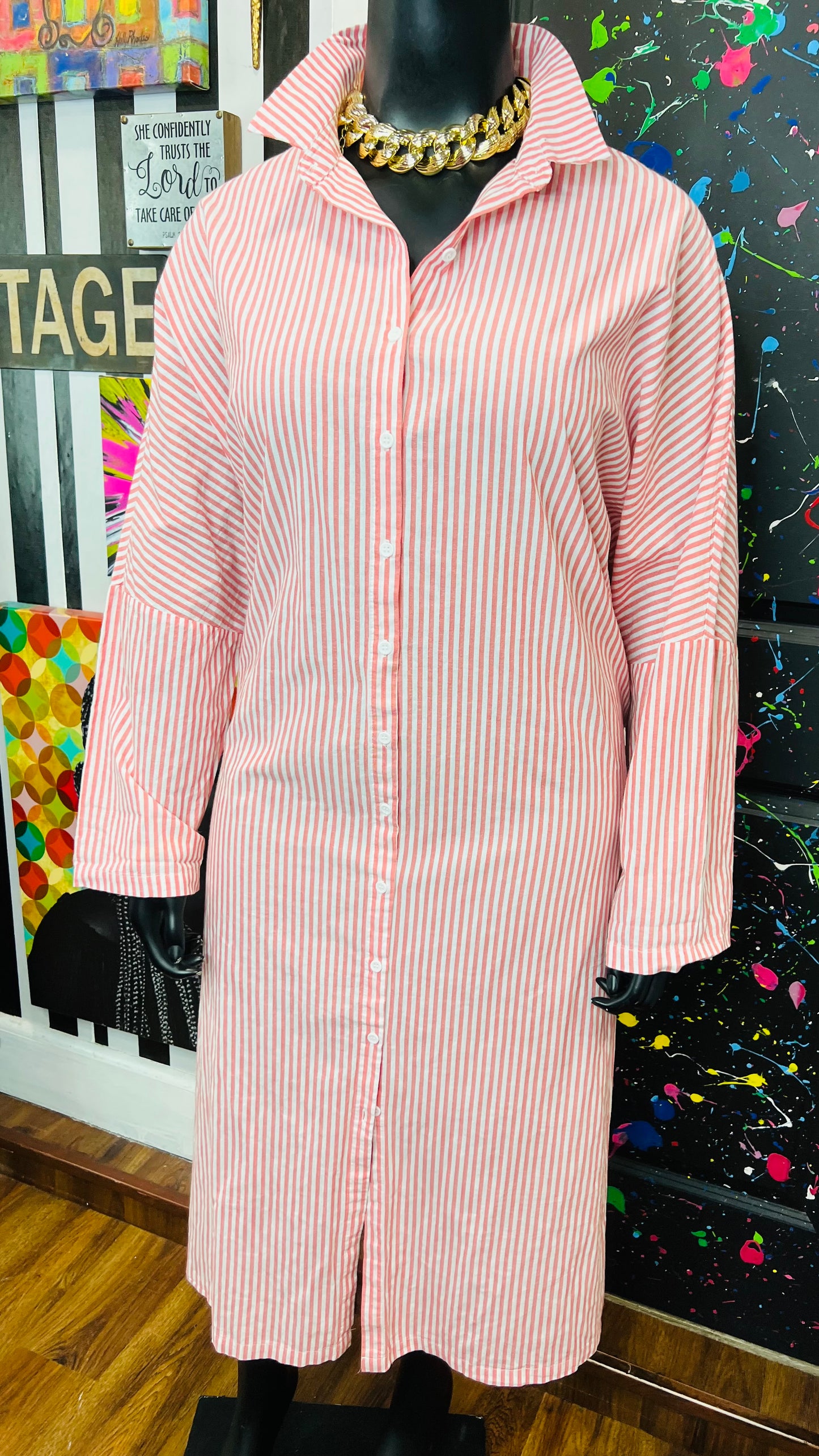 Redish Pink & White Striped Dress/Duster (24)