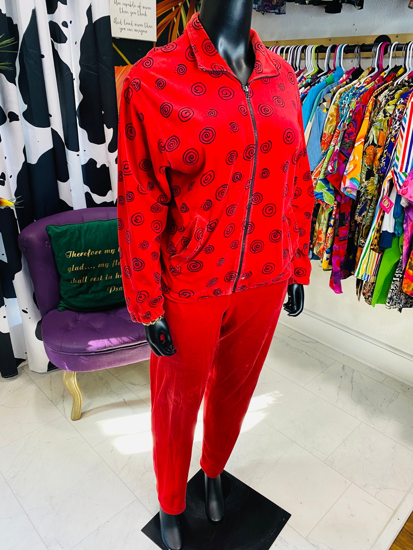 Vintage Red & Black Velour Pants Set