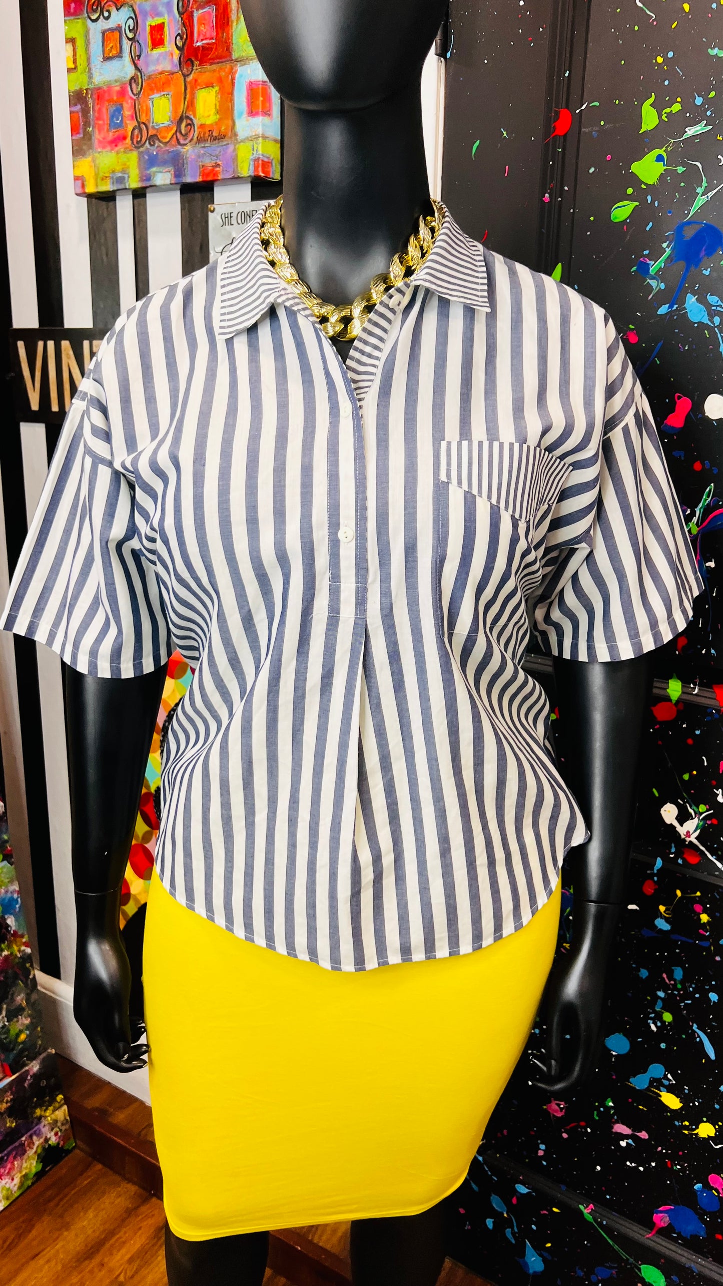 Vintage Mixed Striped Blouse (16)