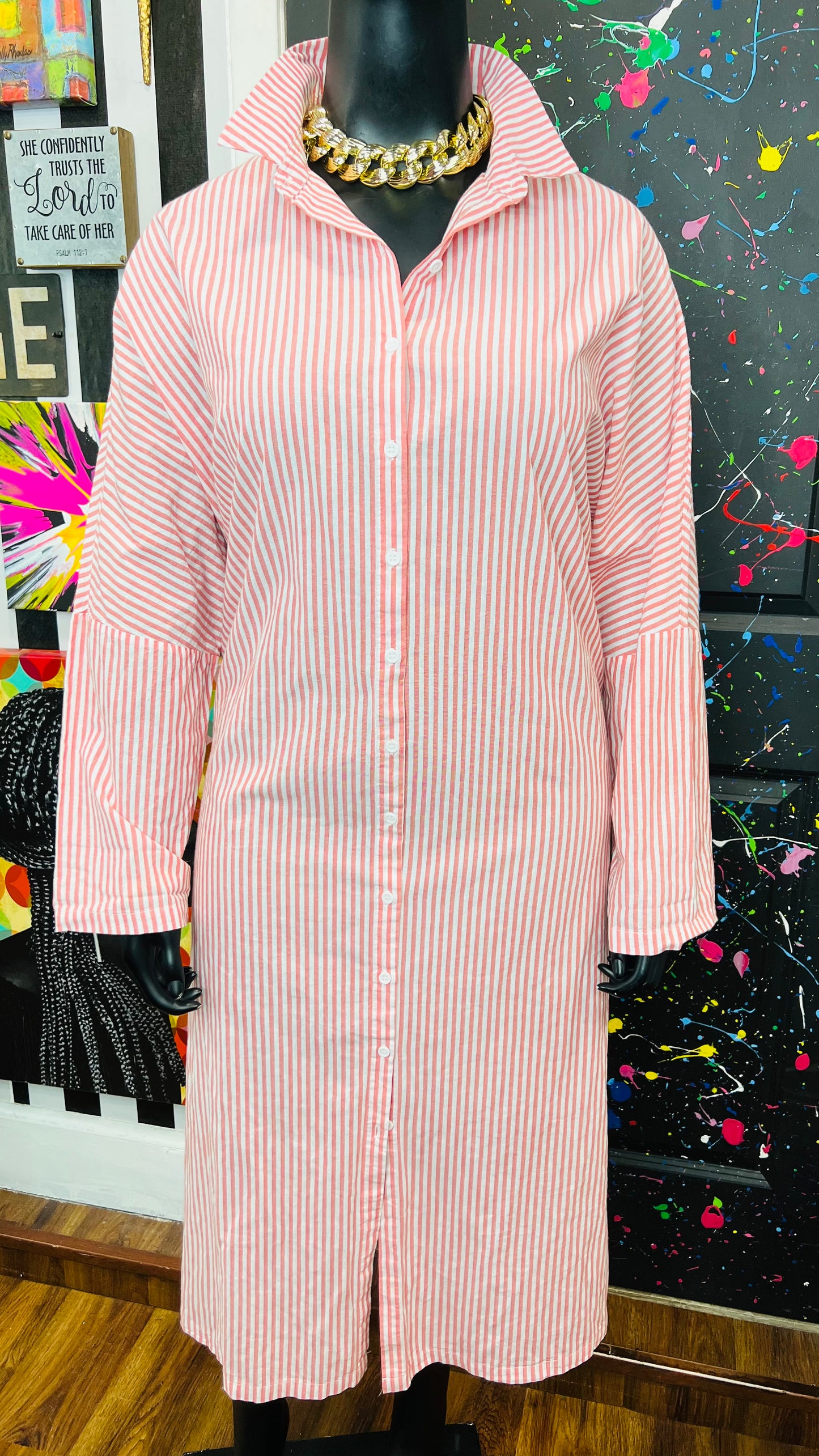 Redish Pink & White Striped Dress/Duster (24)
