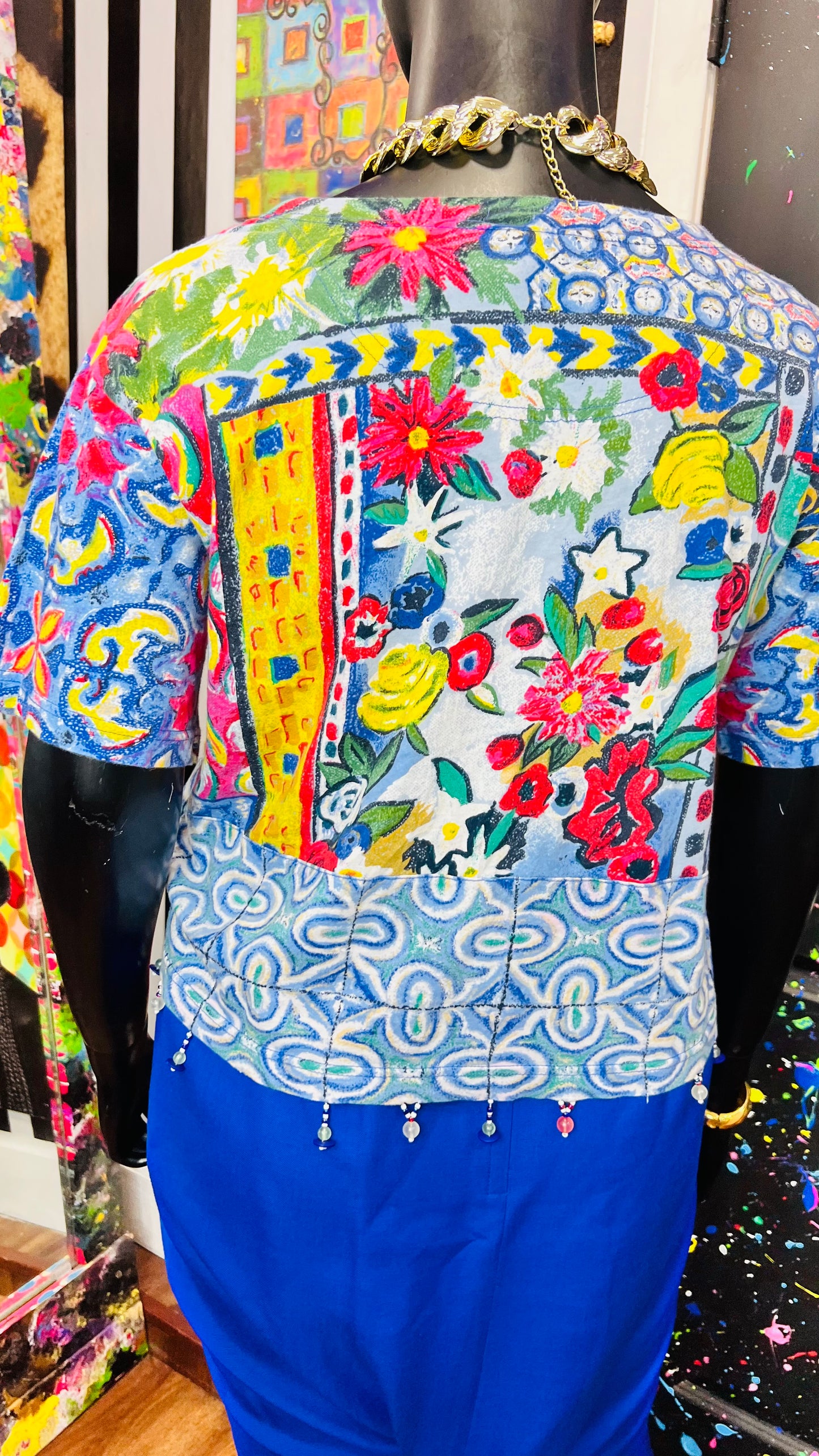 Vintage Carole Little Abstract Cotton Cropped Blouse (16/18)