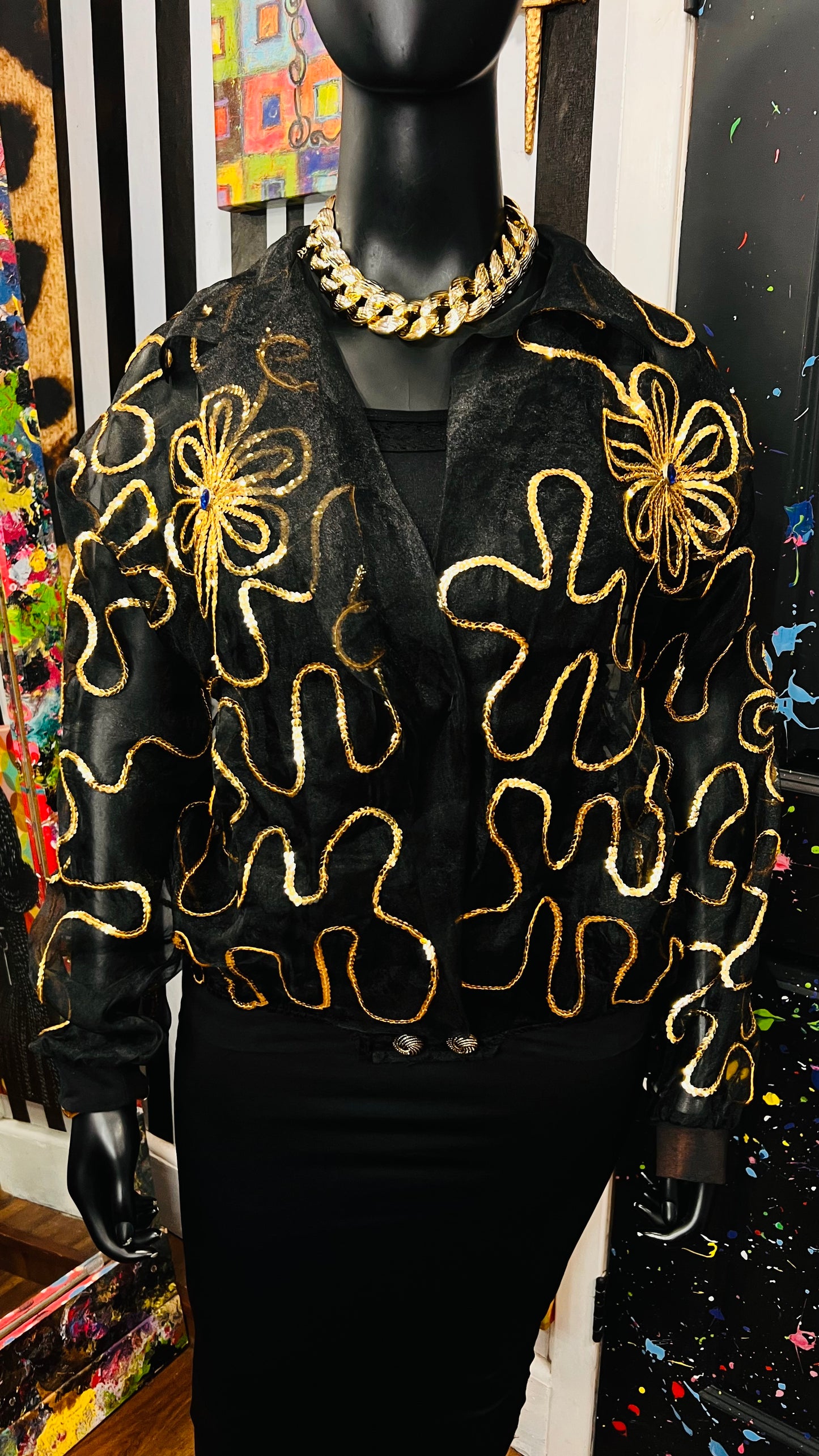 Vintage Sheer Black Jeweled Embroidered Top (22/24)