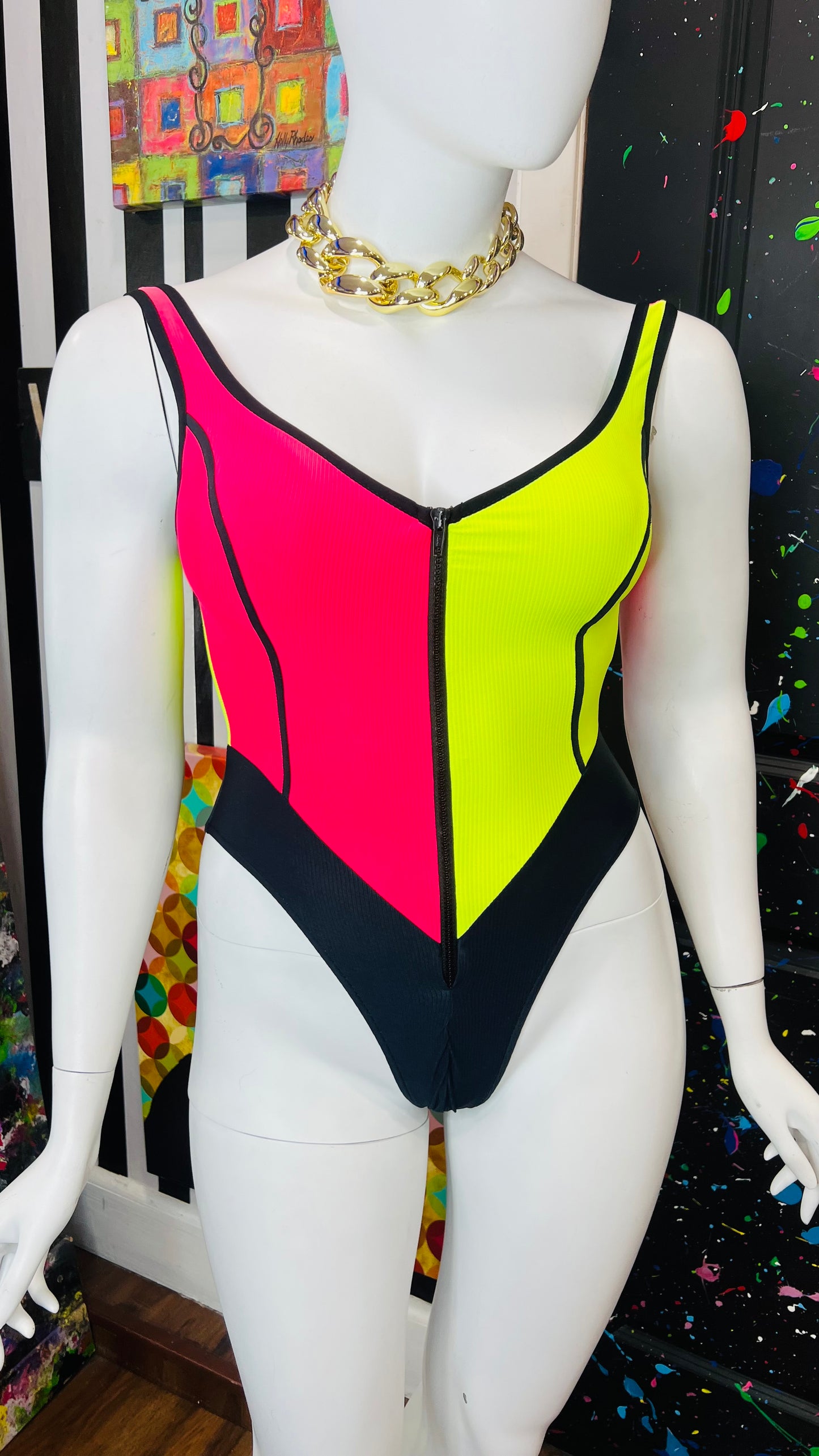 Vintage Black & Neon Swimsuit (12)