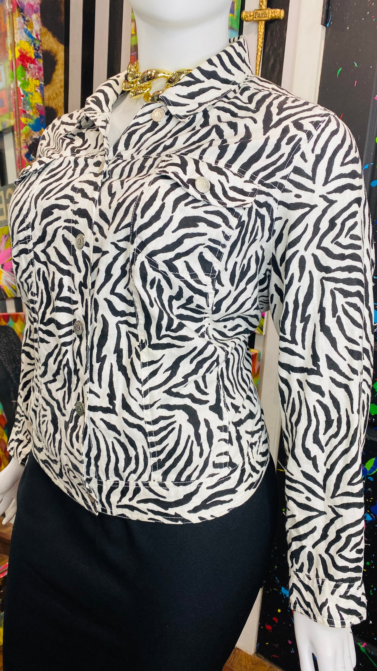 Vintage Carole Little Denim Zebra Print Jacket (24)