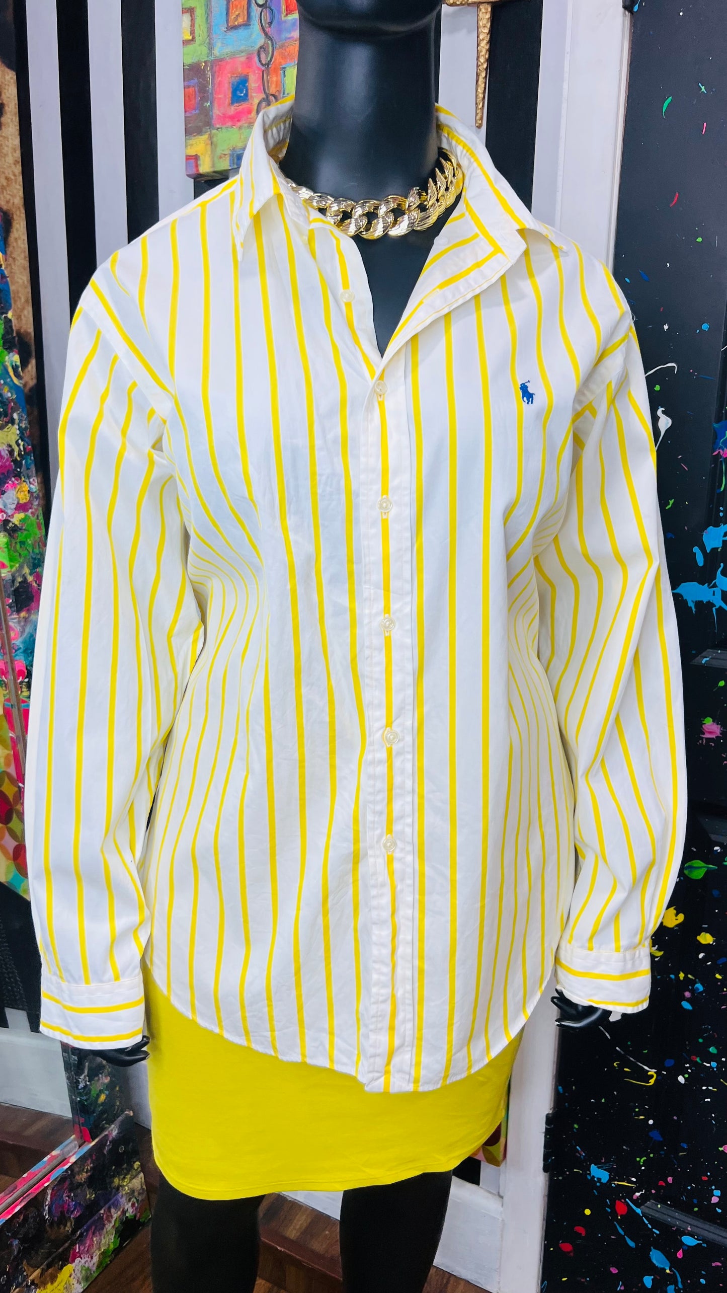 Yellow & White Ralph Lauren Polo Dress Shirt (24)