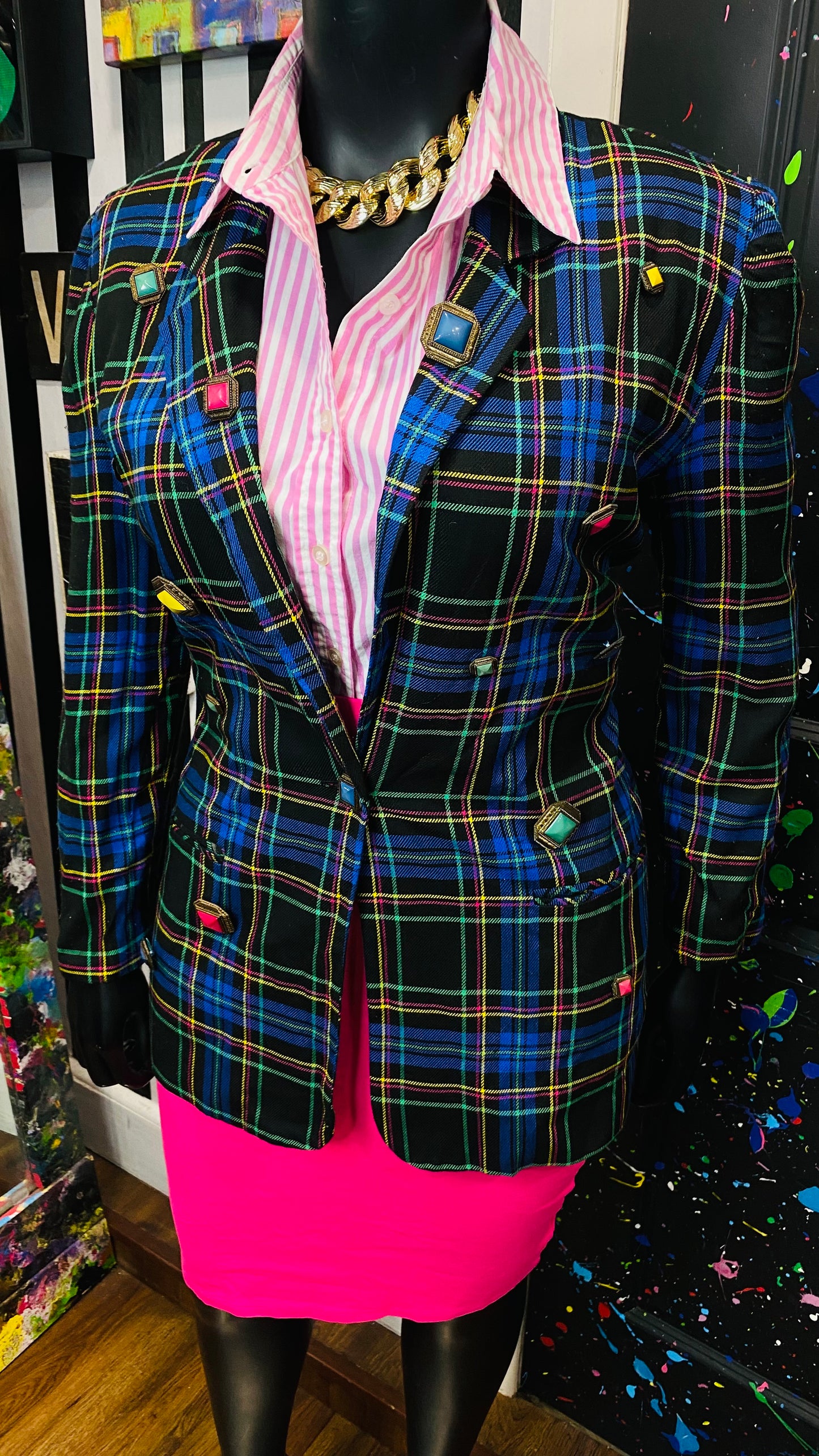 Plus Size Vintage Plaid Button Blazer (14)