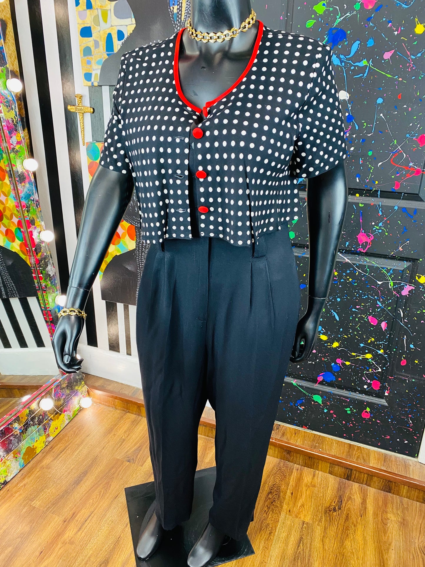Vintage B&W&Red Menu Jumpsuit