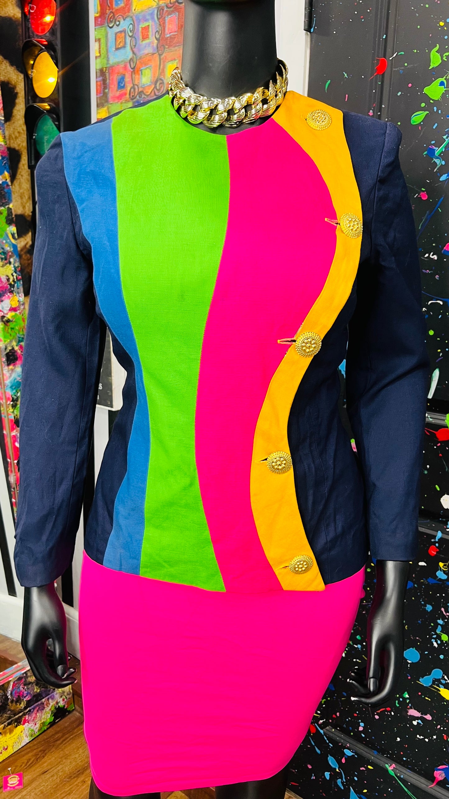 Vintage Navy Blue & Rainbow Blazer (16)