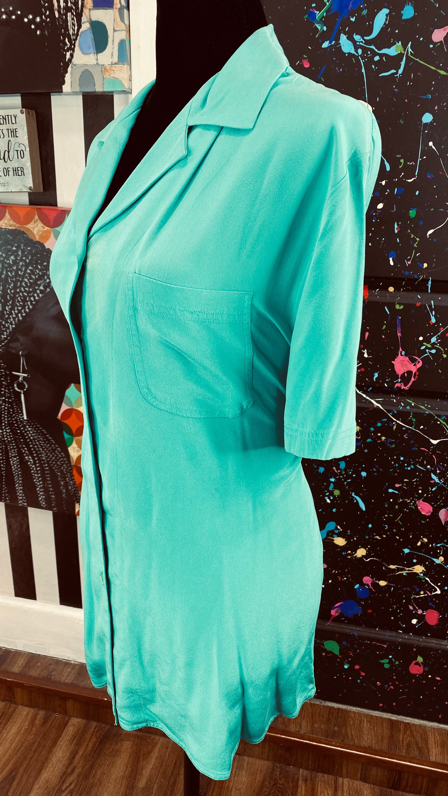 Vintage Green Silk Blouse