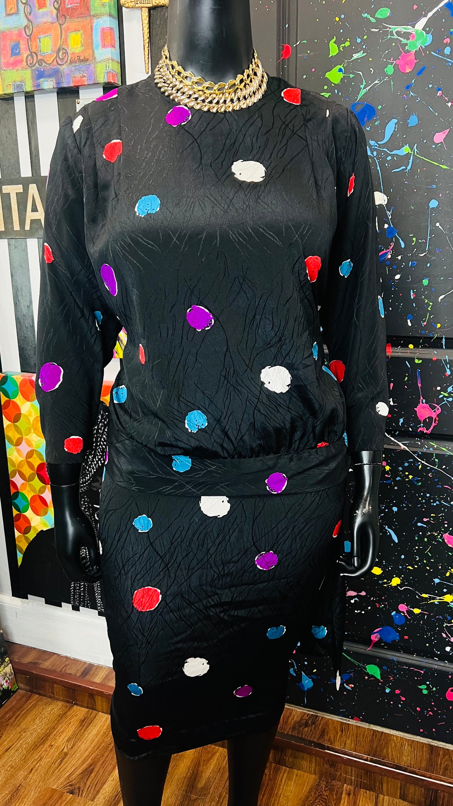 Vintage Polka Dot ColorBlock Skirt Set (14)