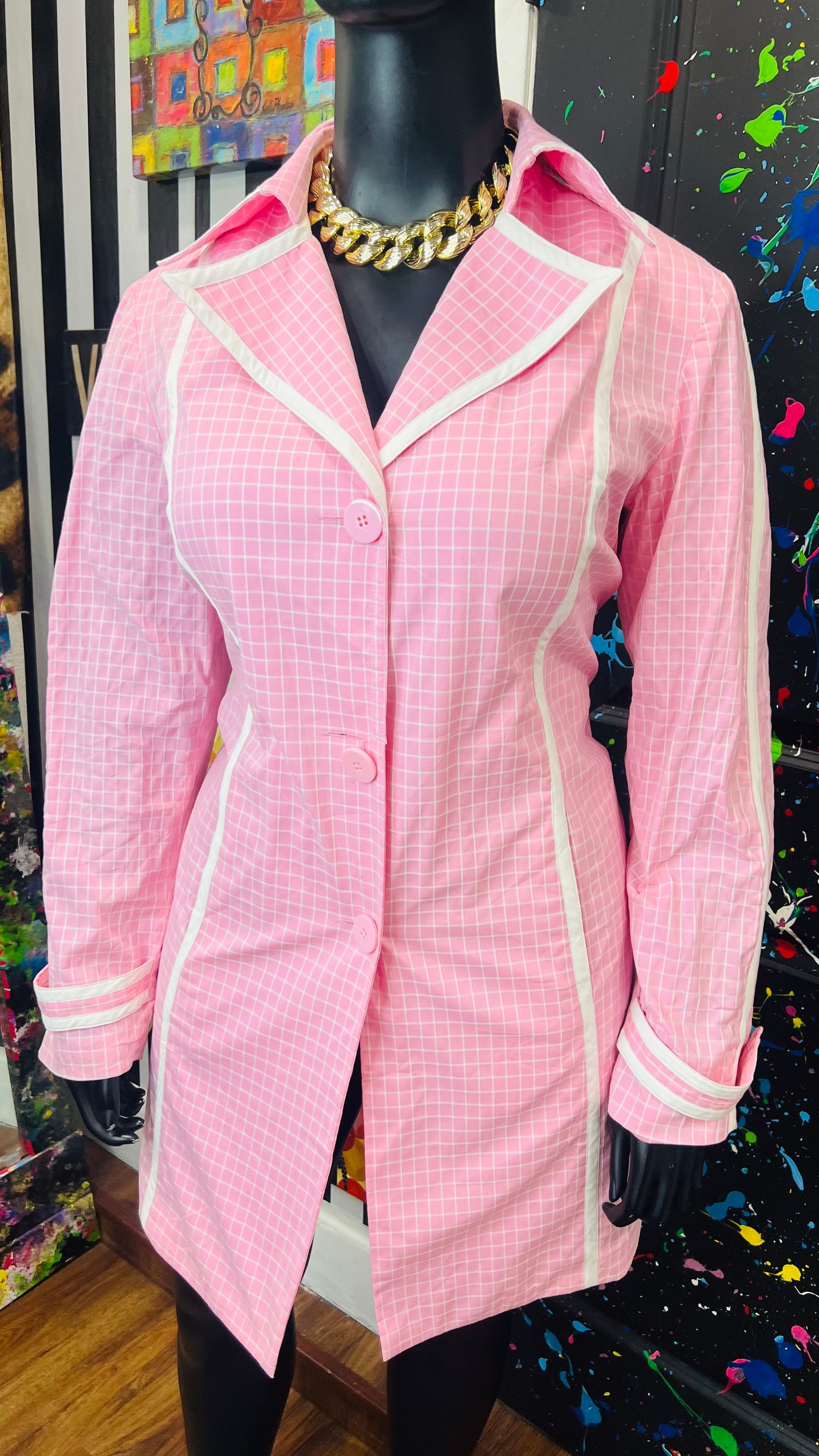 Vintage Pink & White - New w/ Tags Deadstock Trench Coat (16)