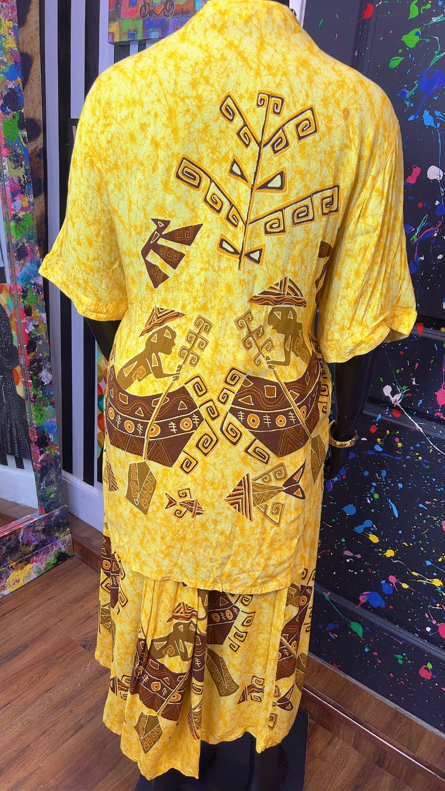 Vintage Rayon Tribal Yellow Skirt Set (18)