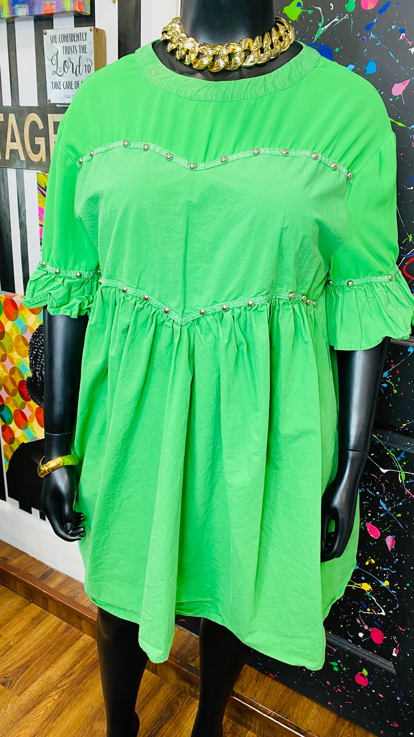 Slightly Distressed Green Studded Tunic (18)