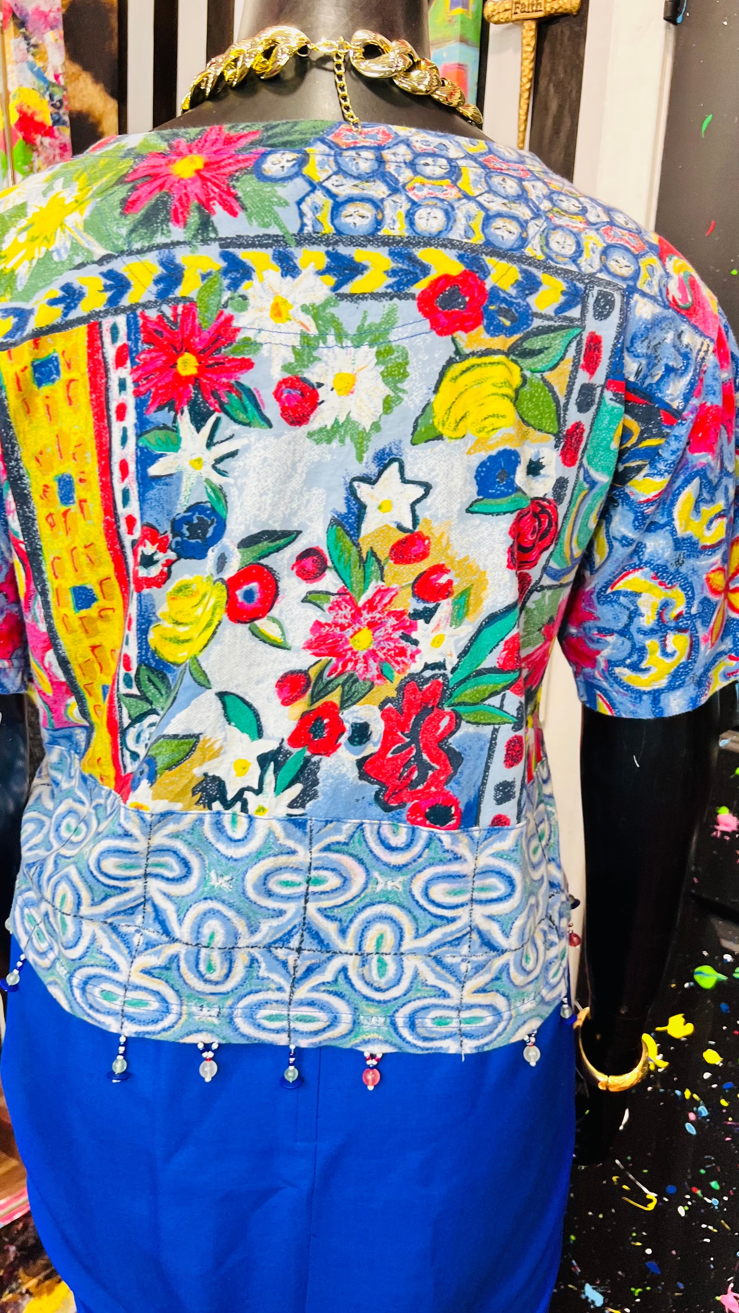 Vintage Carole Little Abstract Cotton Cropped Blouse (16/18)