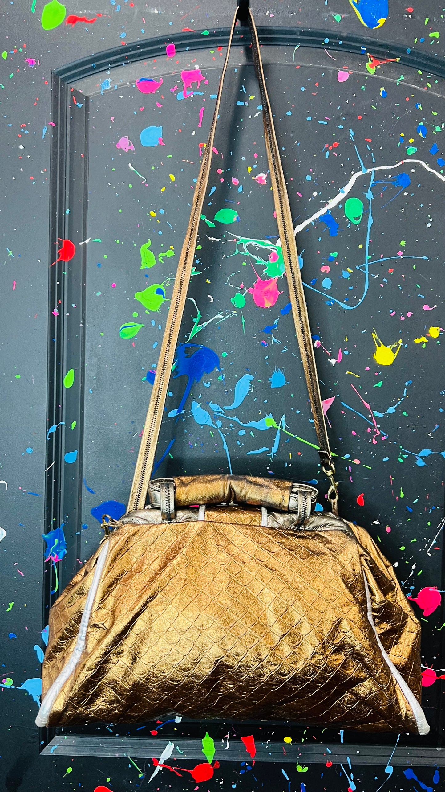 Vintage Genuine Leather Gold & Bronze Bag