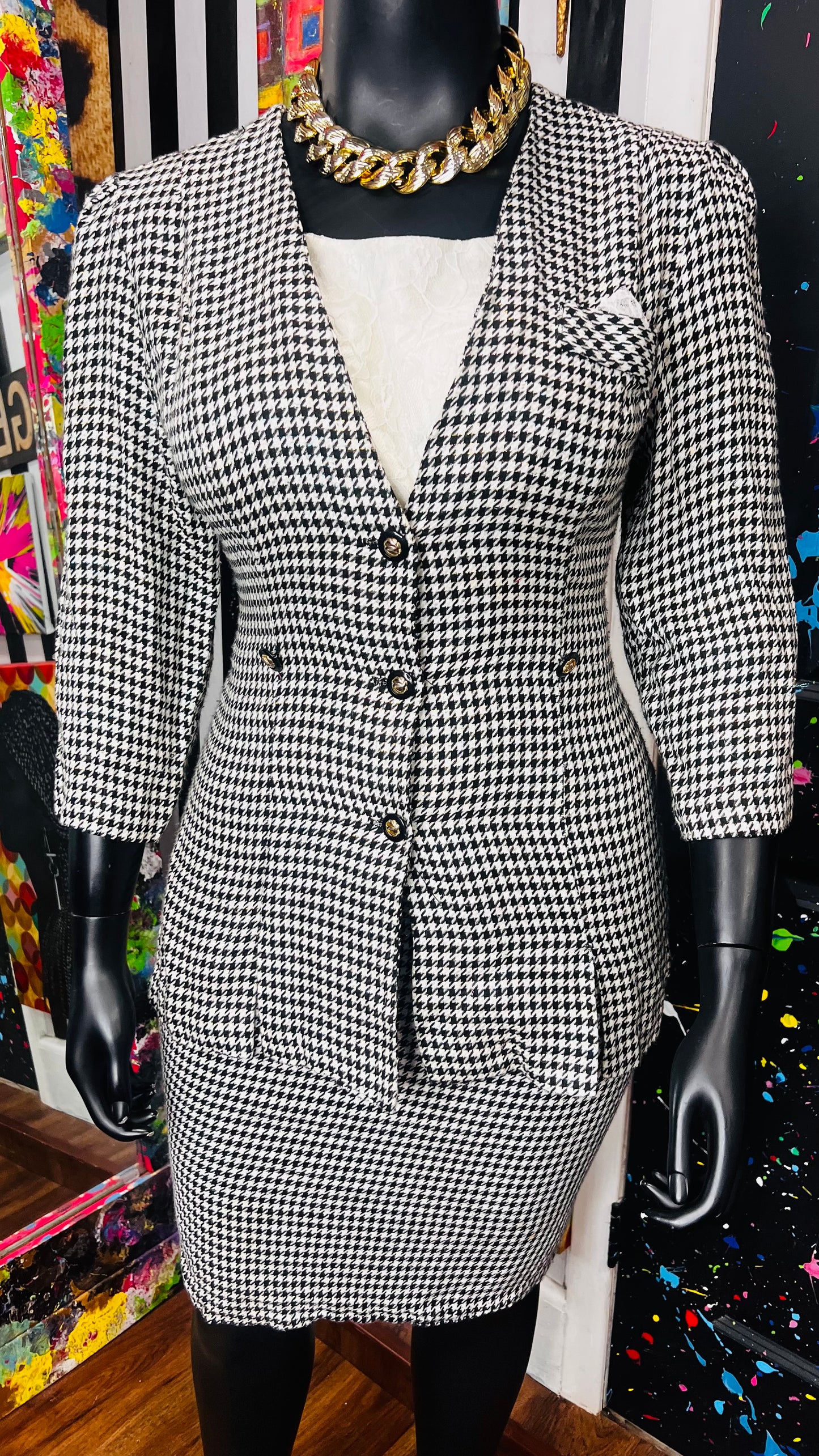 Vintage Sparkle & Lace Houndstooth Skirt Suit (18)