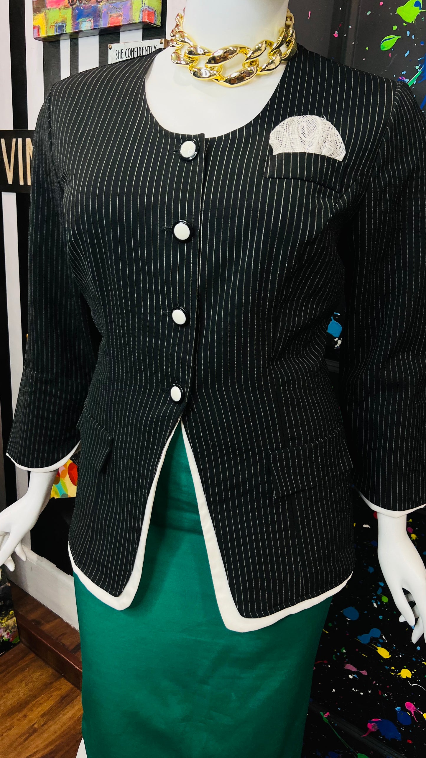 Vintage Pin Striped Black & White Blouse (16)
