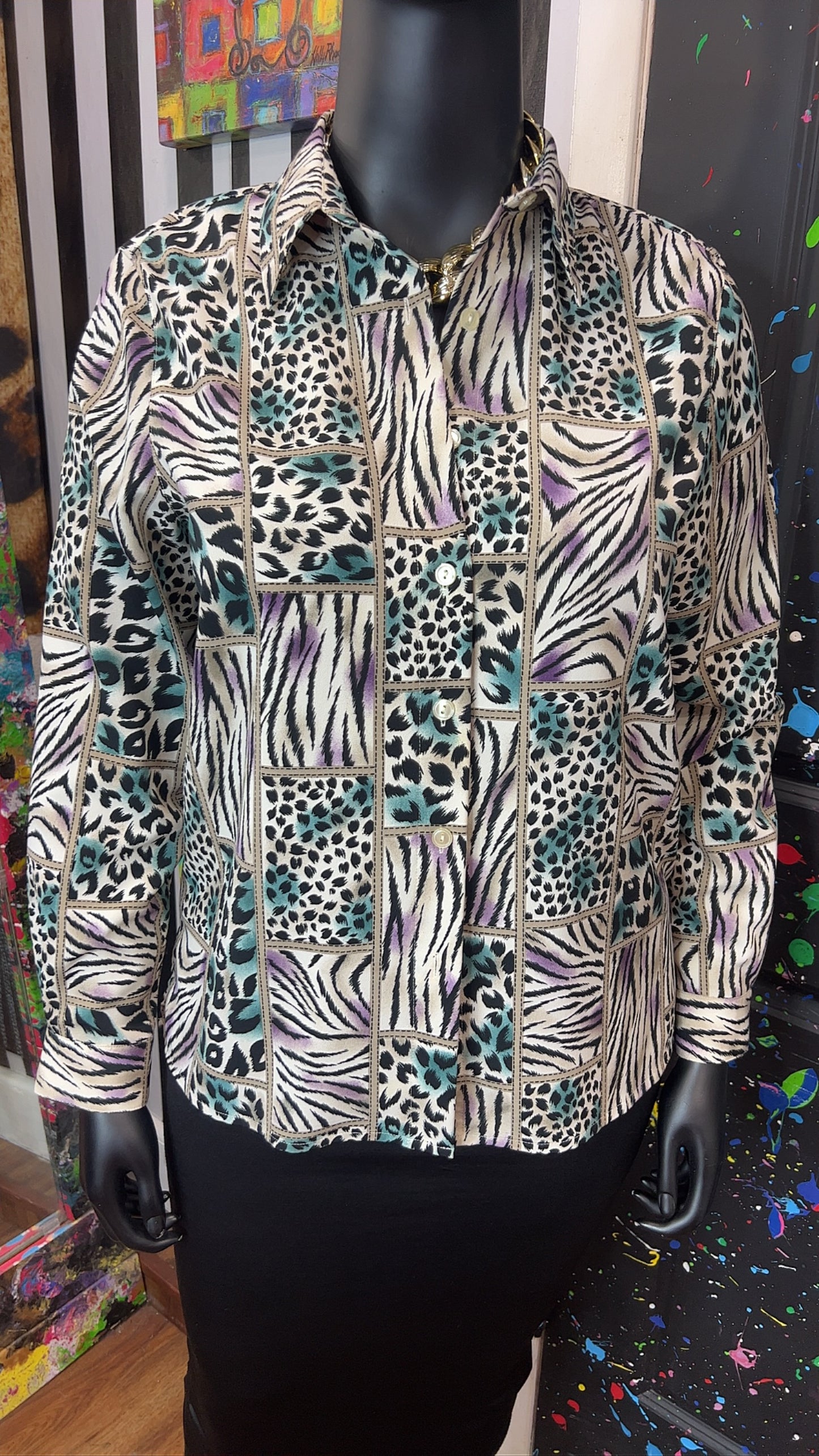 Vintage Block Animal Print Blouse (14)