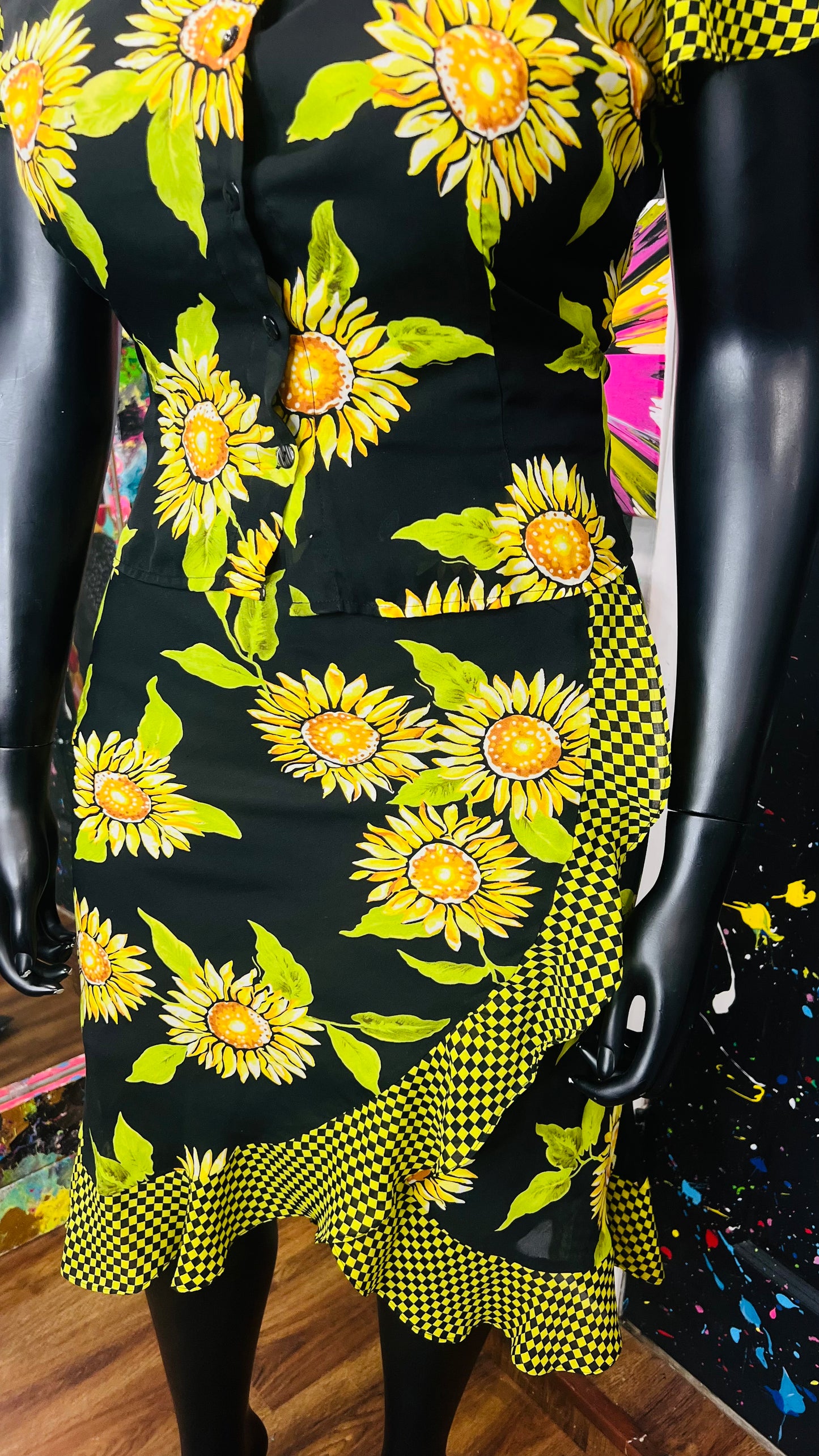 Vintage Semi Sheer Sunflower Skirt Set (14)