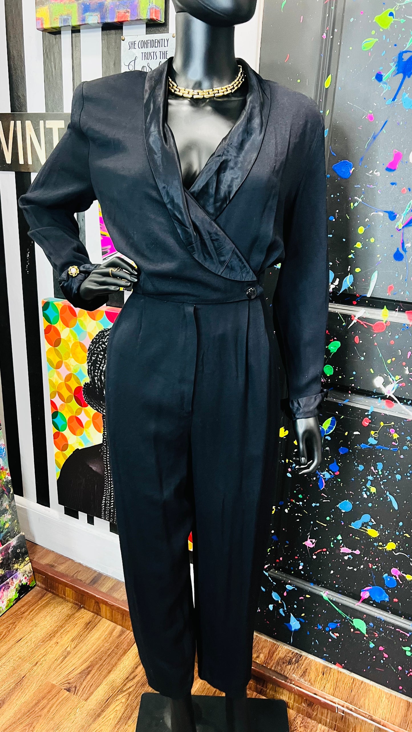 Plus Size Vintage Black Jumpsuit (14P)