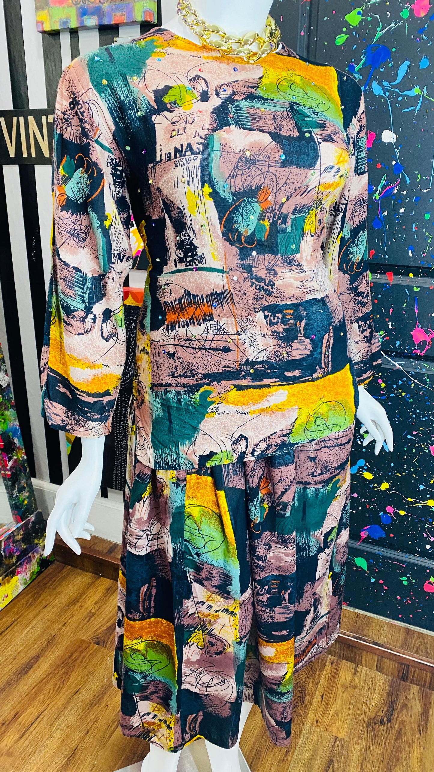 Vintage Abstract Rayon Skirt Set (14)