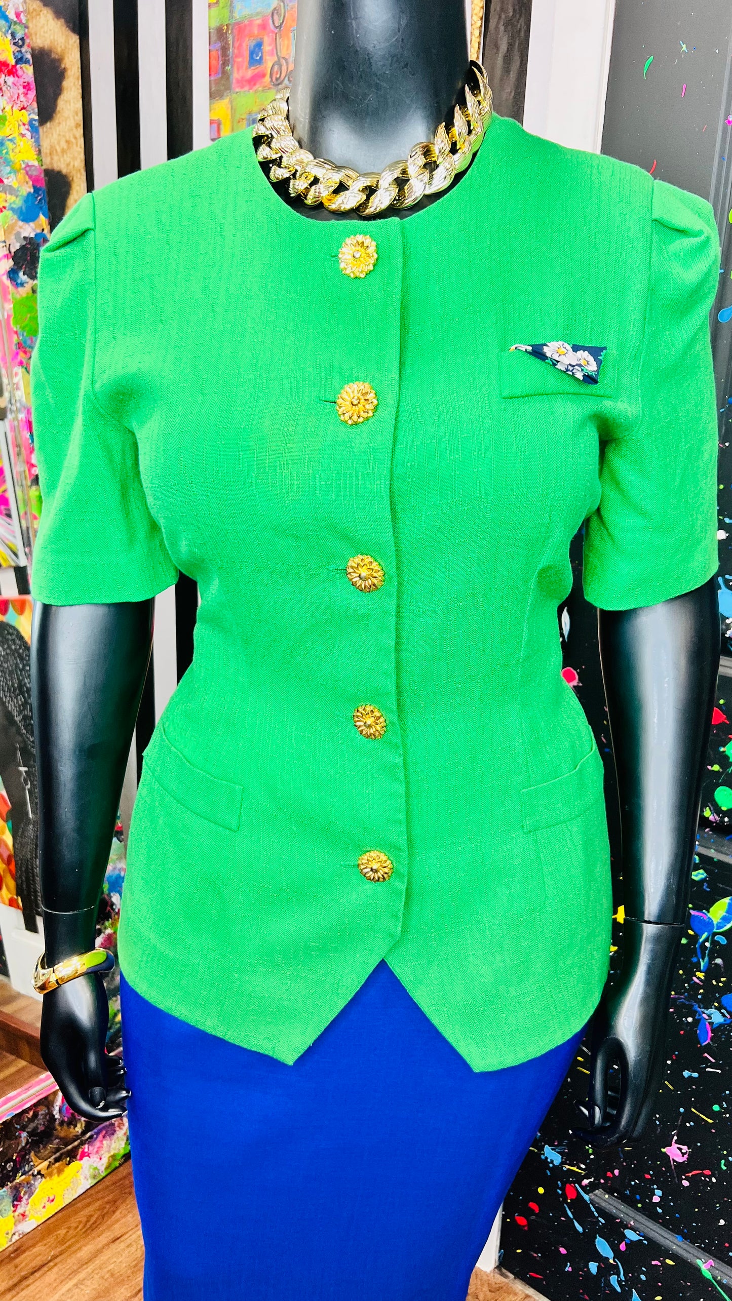 Vintage Green Blazer Blouse (16)