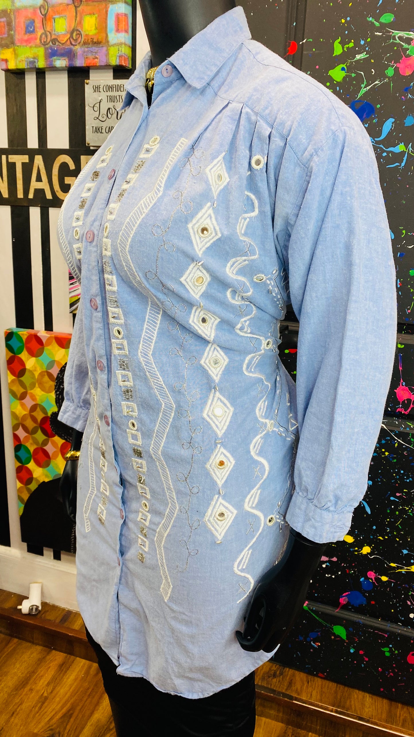 Vintage Denim Jeweled Blouse (22)