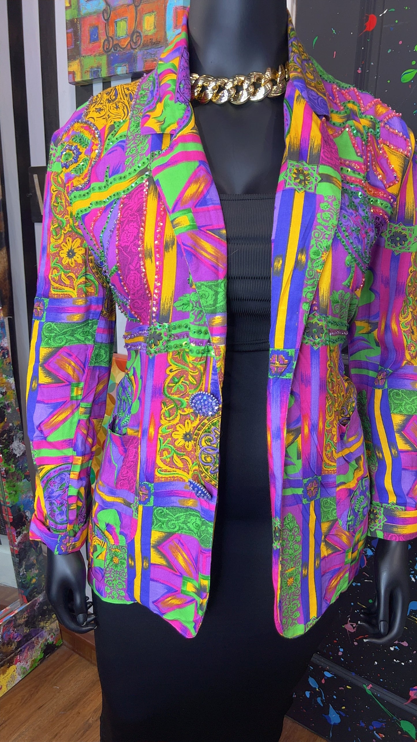 Vintage Abstract & Sequin Rayon Blazer (18)