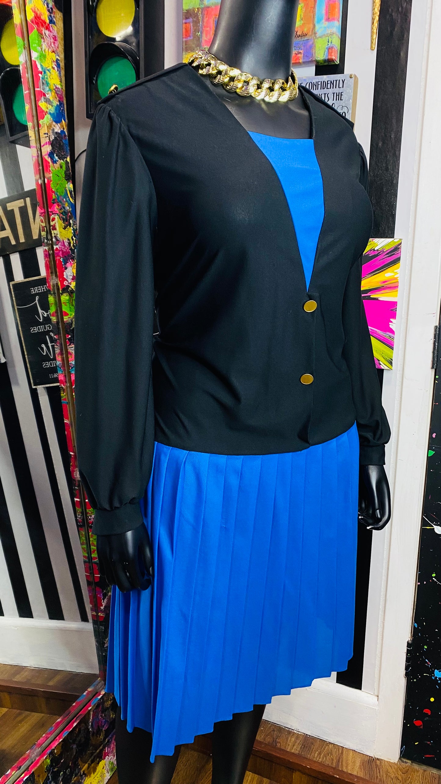 Vintage Blue & Black Dress (18)