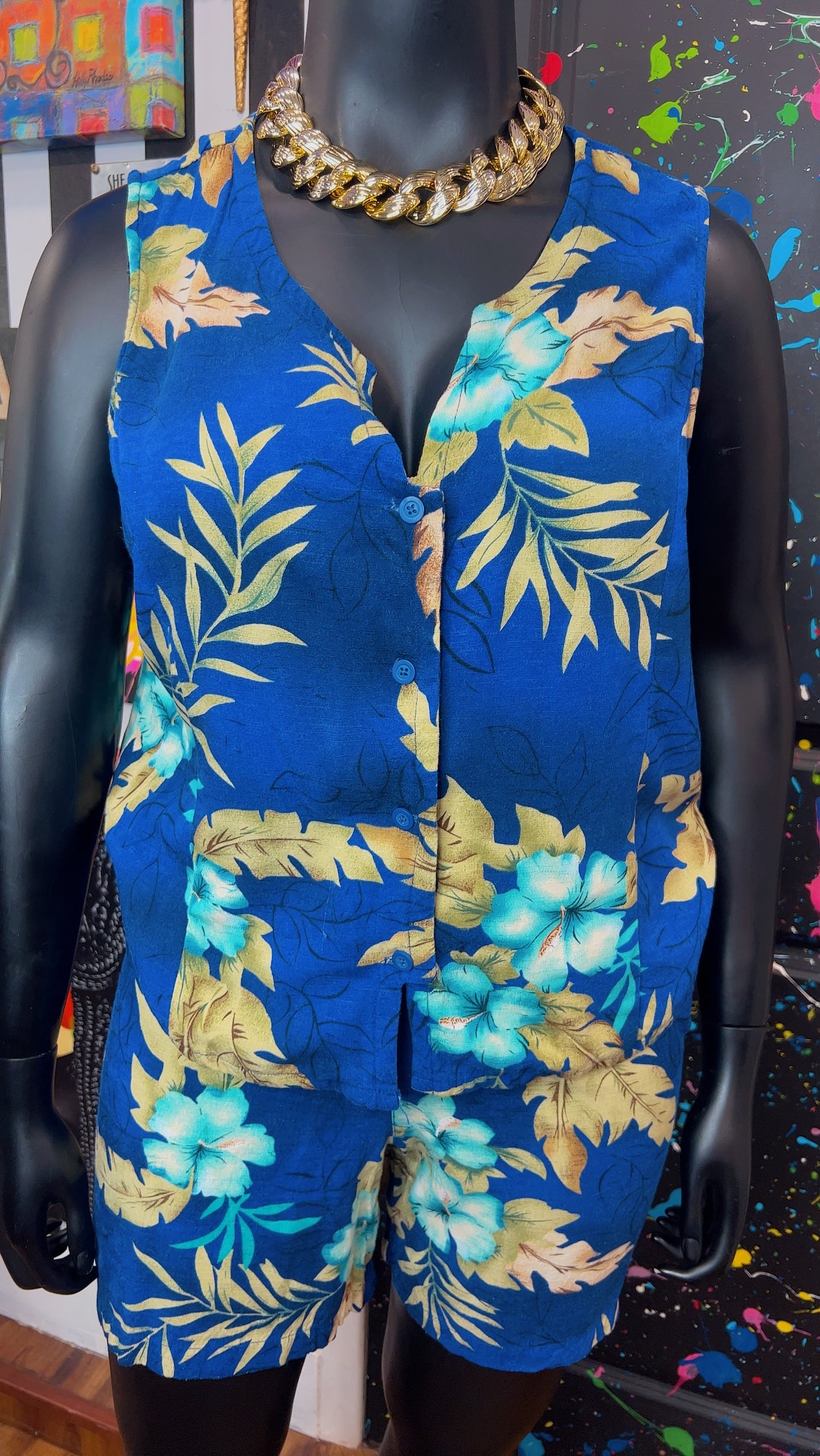 Vintage Floral Blue Shorts Set (16)