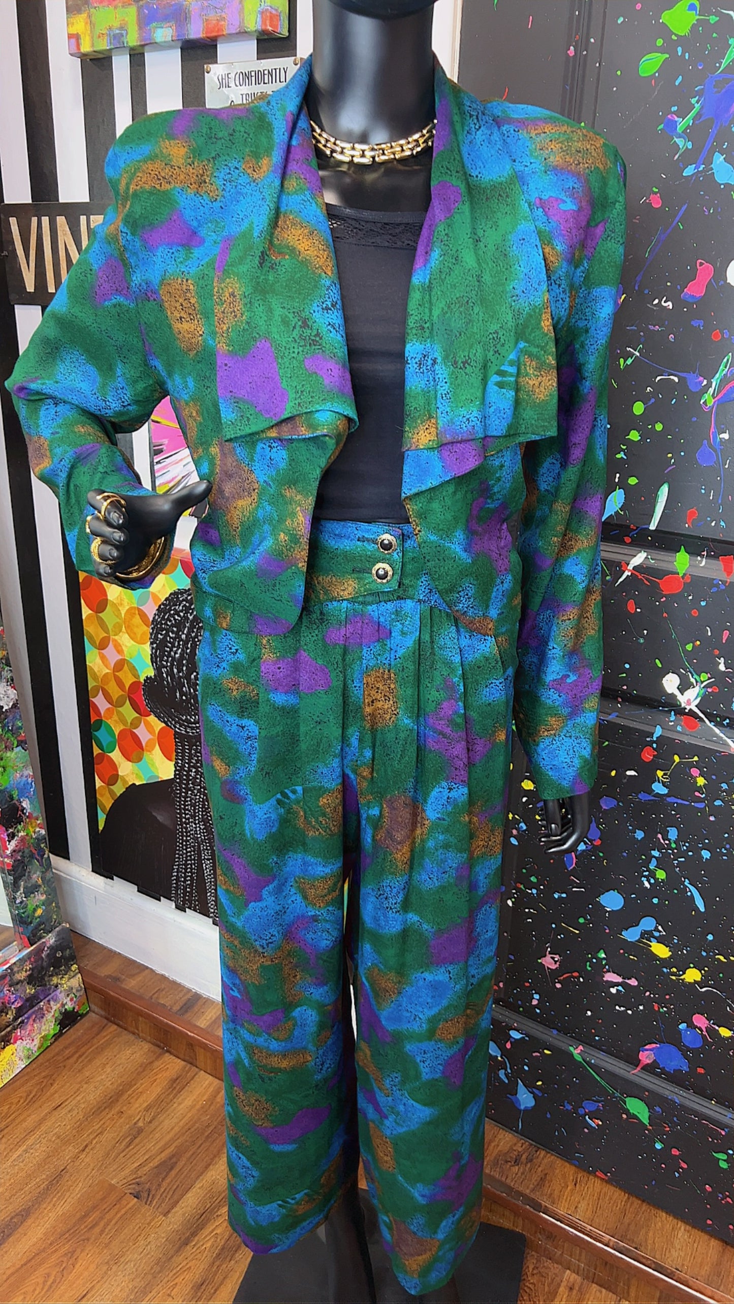 Vintage Abstract Rayon Pants Set (14)