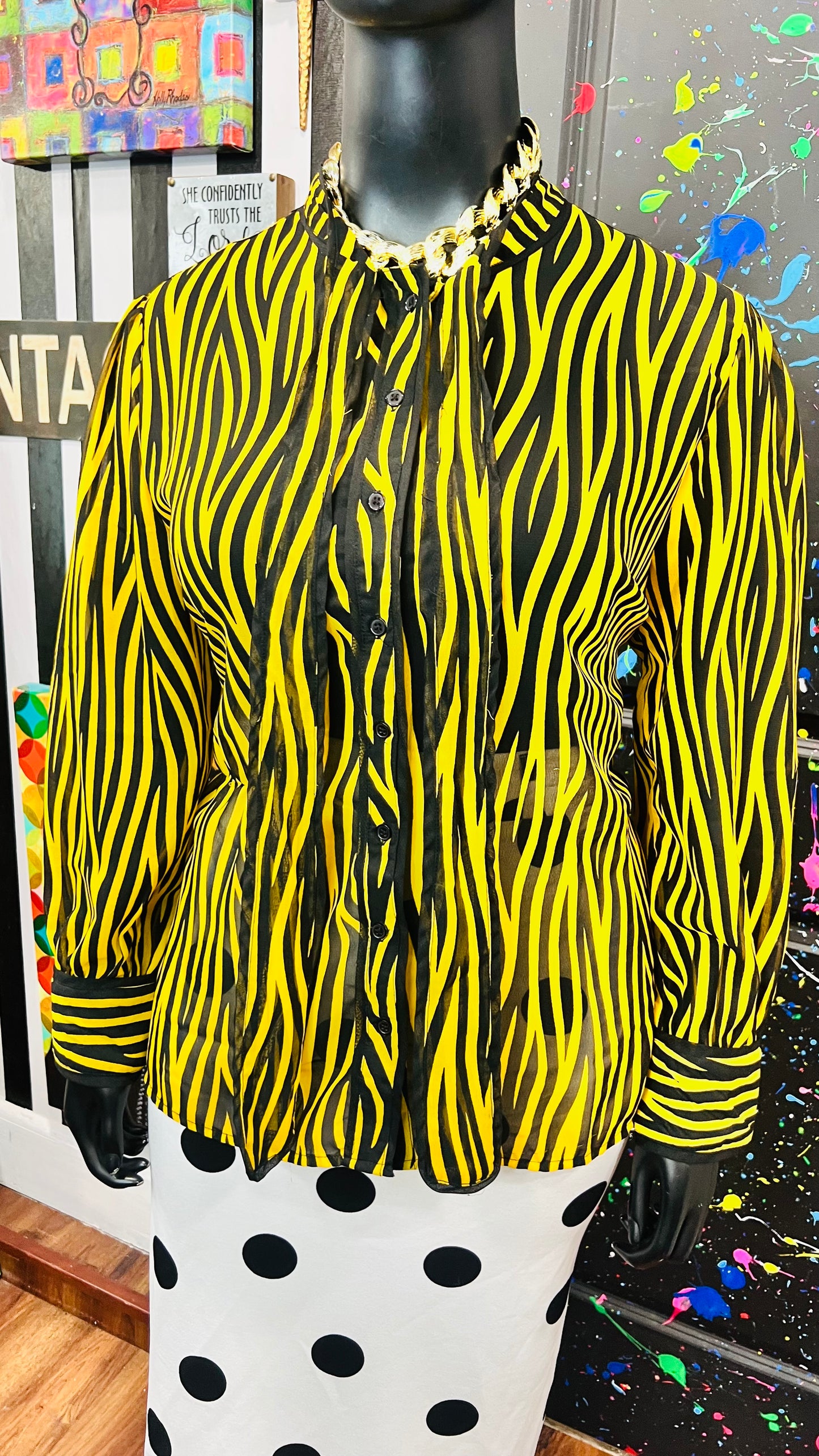 Vibtage Inspired Yellow & Black Tie Bow Blouse (18)