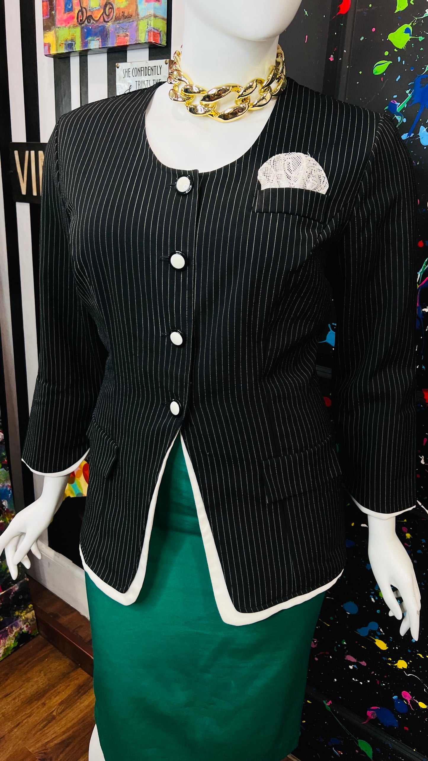 Vintage Pin Striped Black & White Blouse (16)