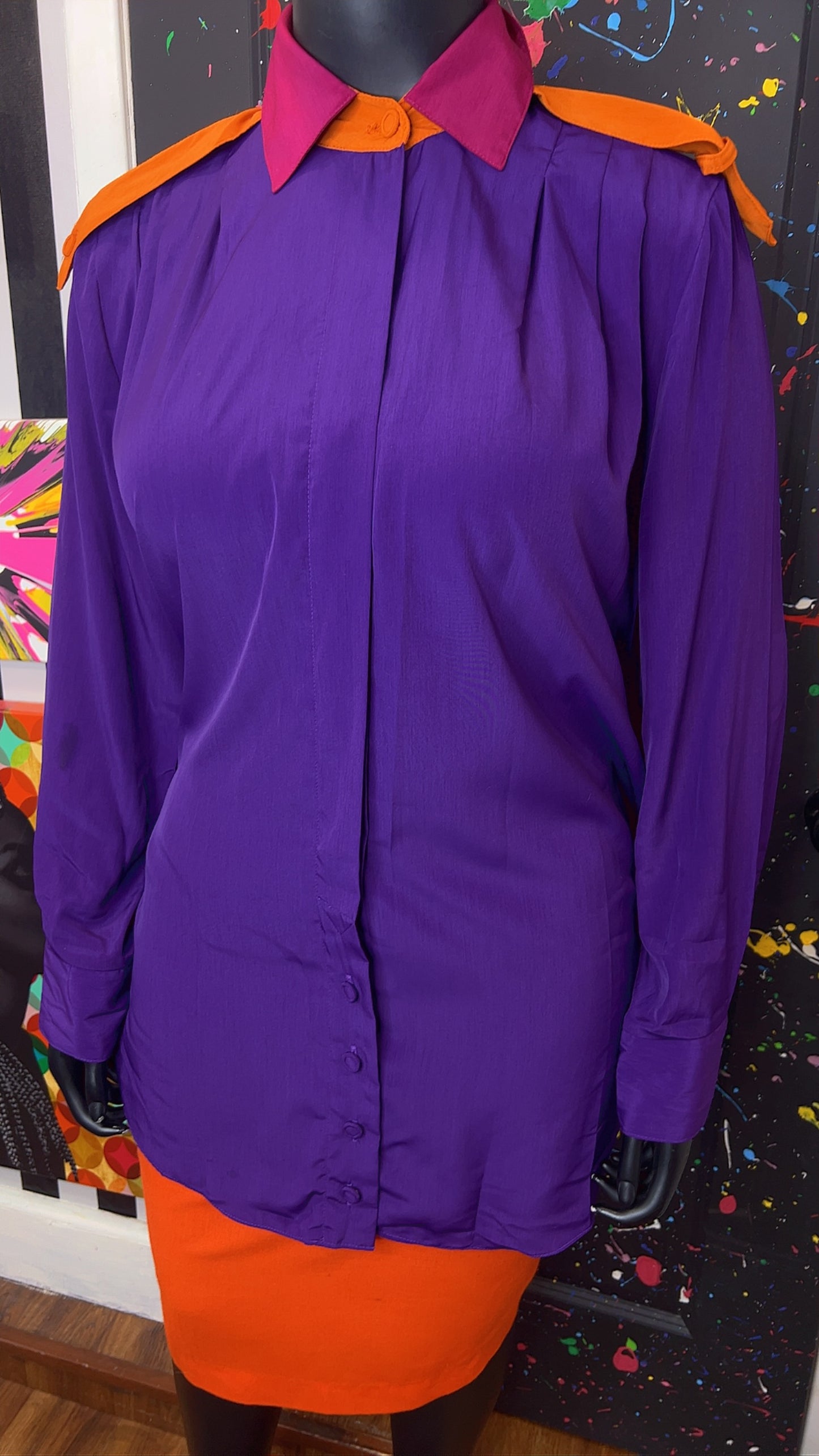 Vintage Purple Orange & Pink Pleated Blouse (22)