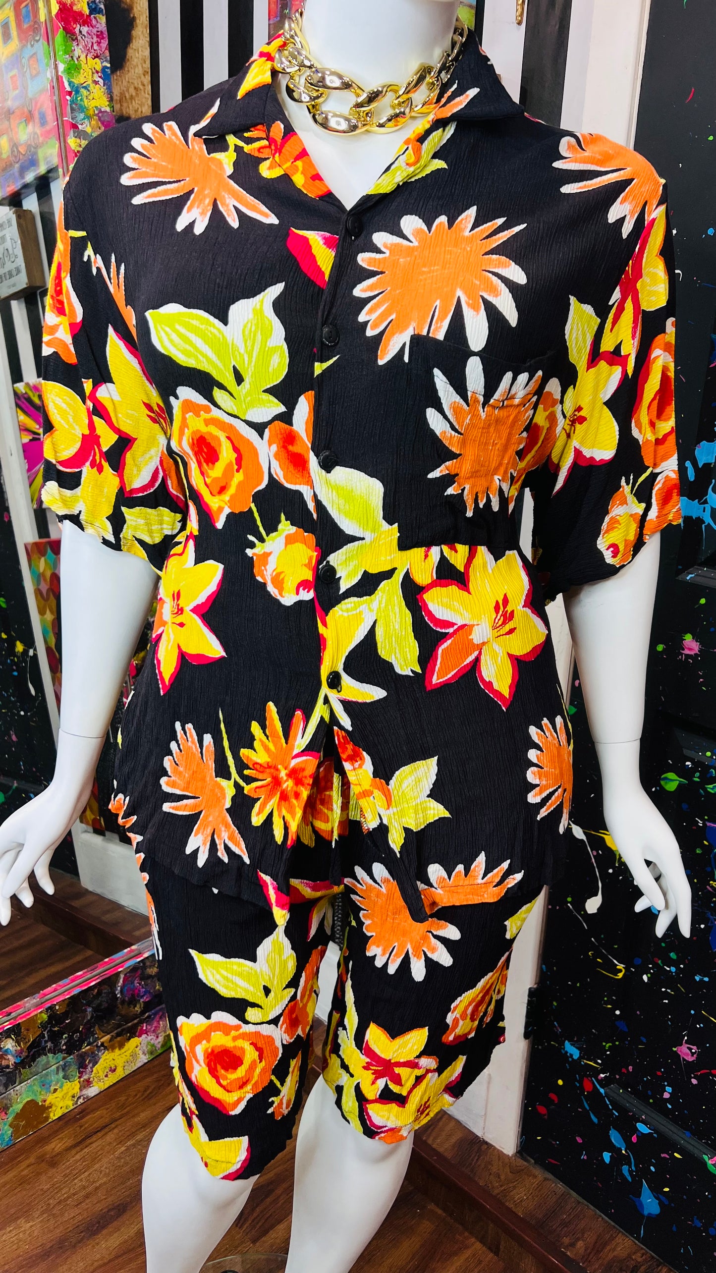 Vintage Rayon Tropical Shorts Set (18/20)