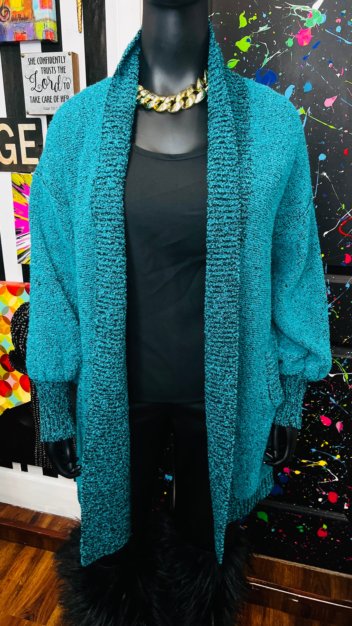 Vintage Comfy Cardigan - Teal (OS)