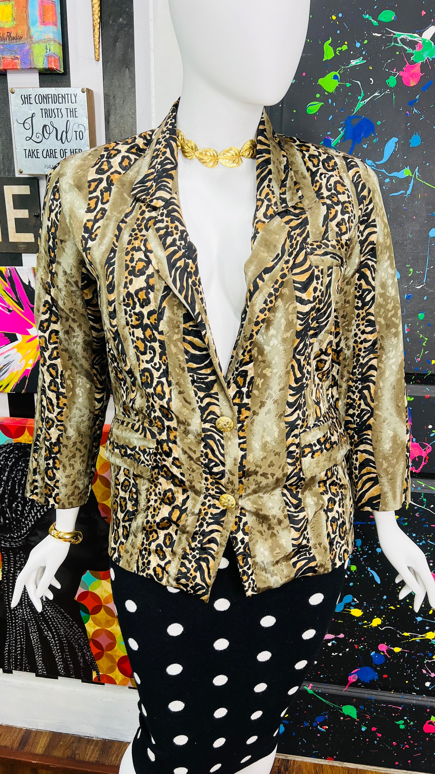 Vintage Green & Animal Print Blazer (14)