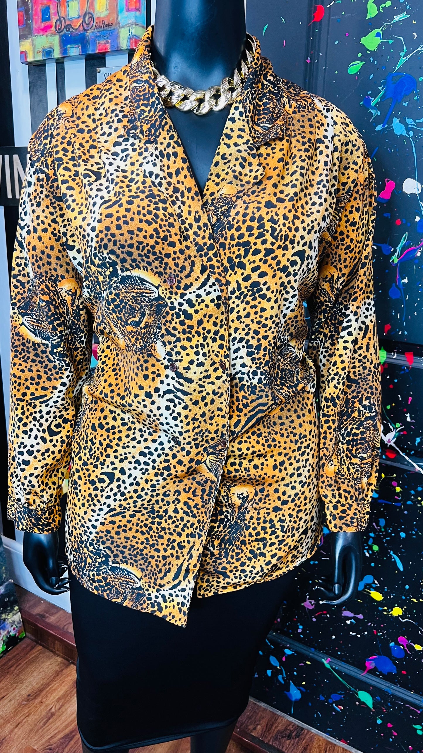 Vintage Dounle Breasted Leopard Print Blouse