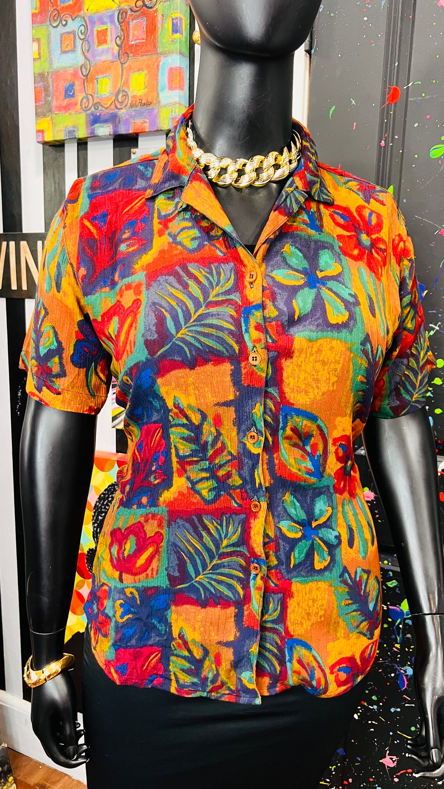 Vintage Tropical Rayon Short Sleeve Blouse (18)