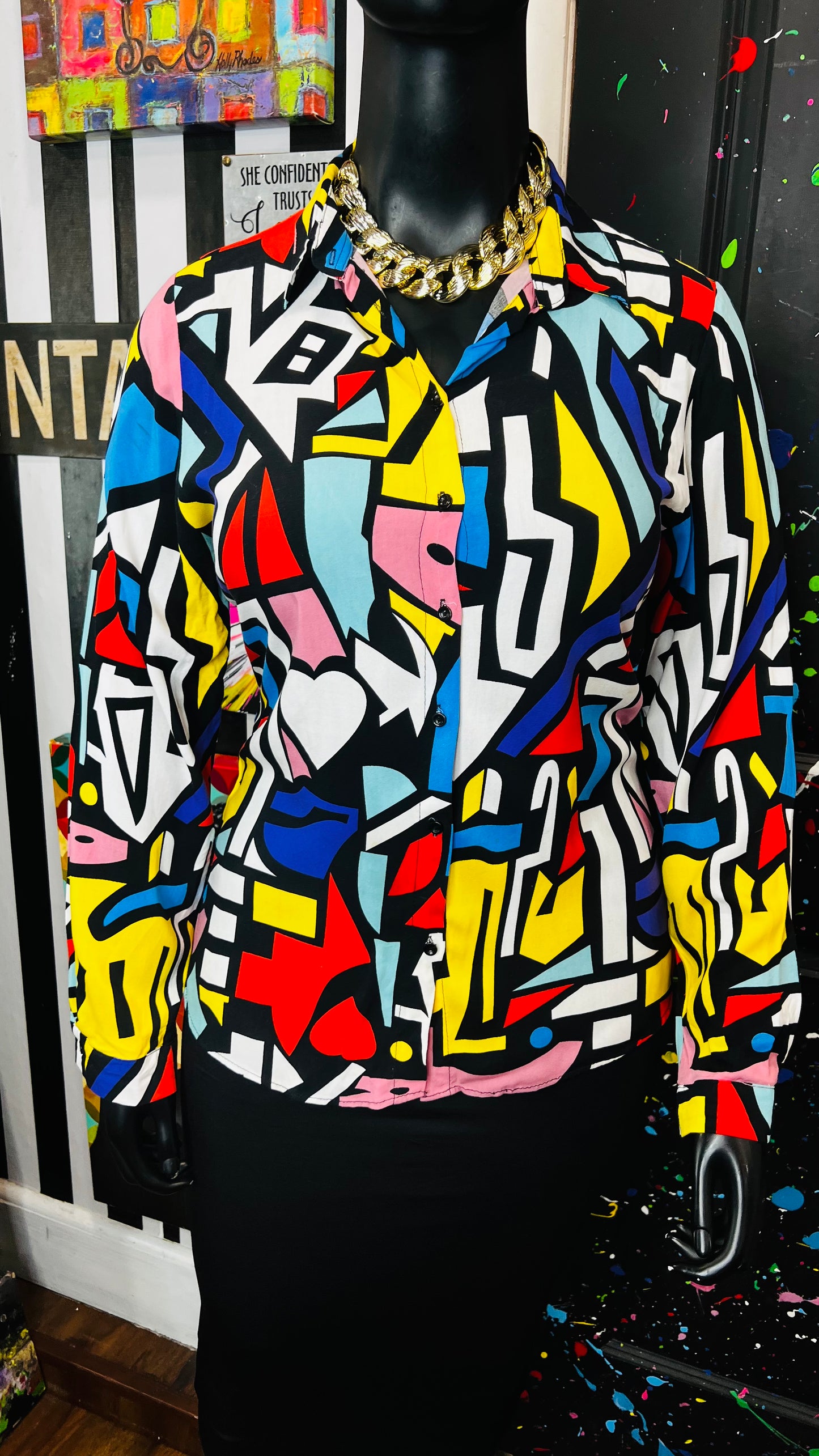 Abstract Colorblock Rayon Blouse (14)