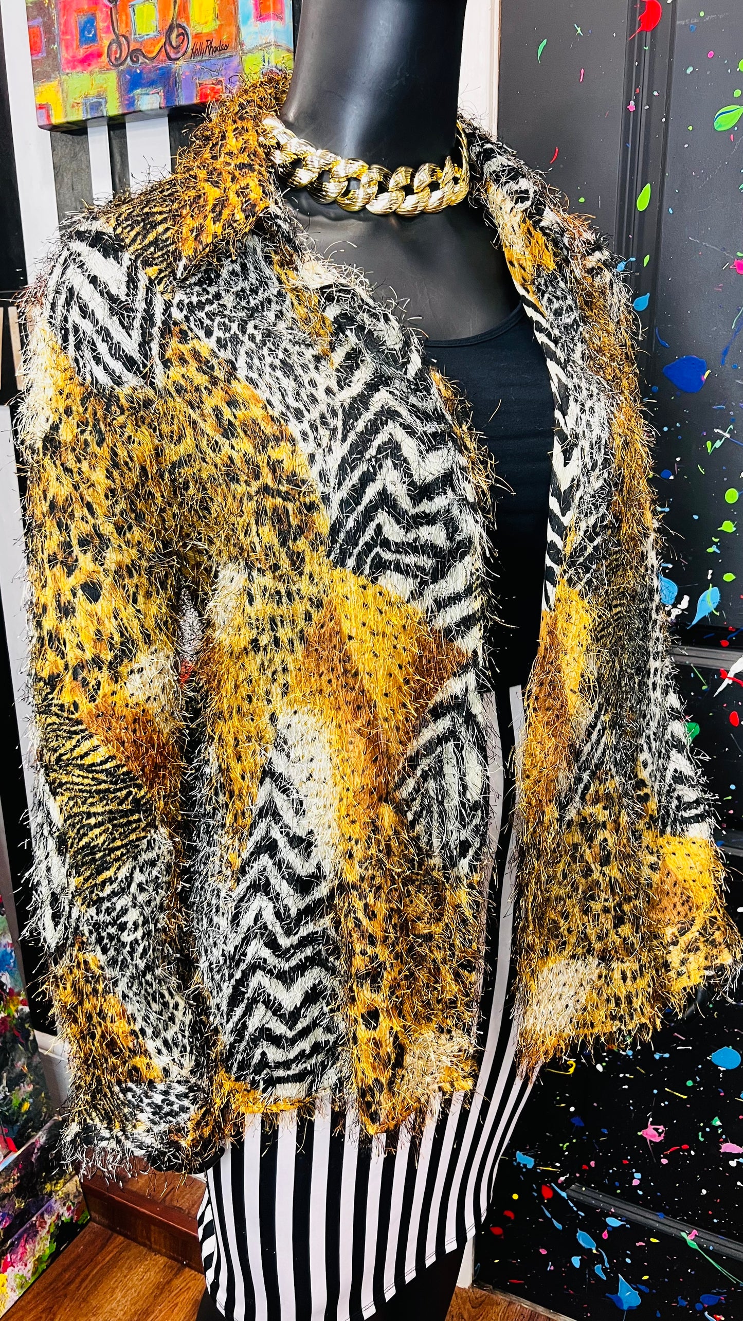 Vintage Animal Print Furry Duster (22W)