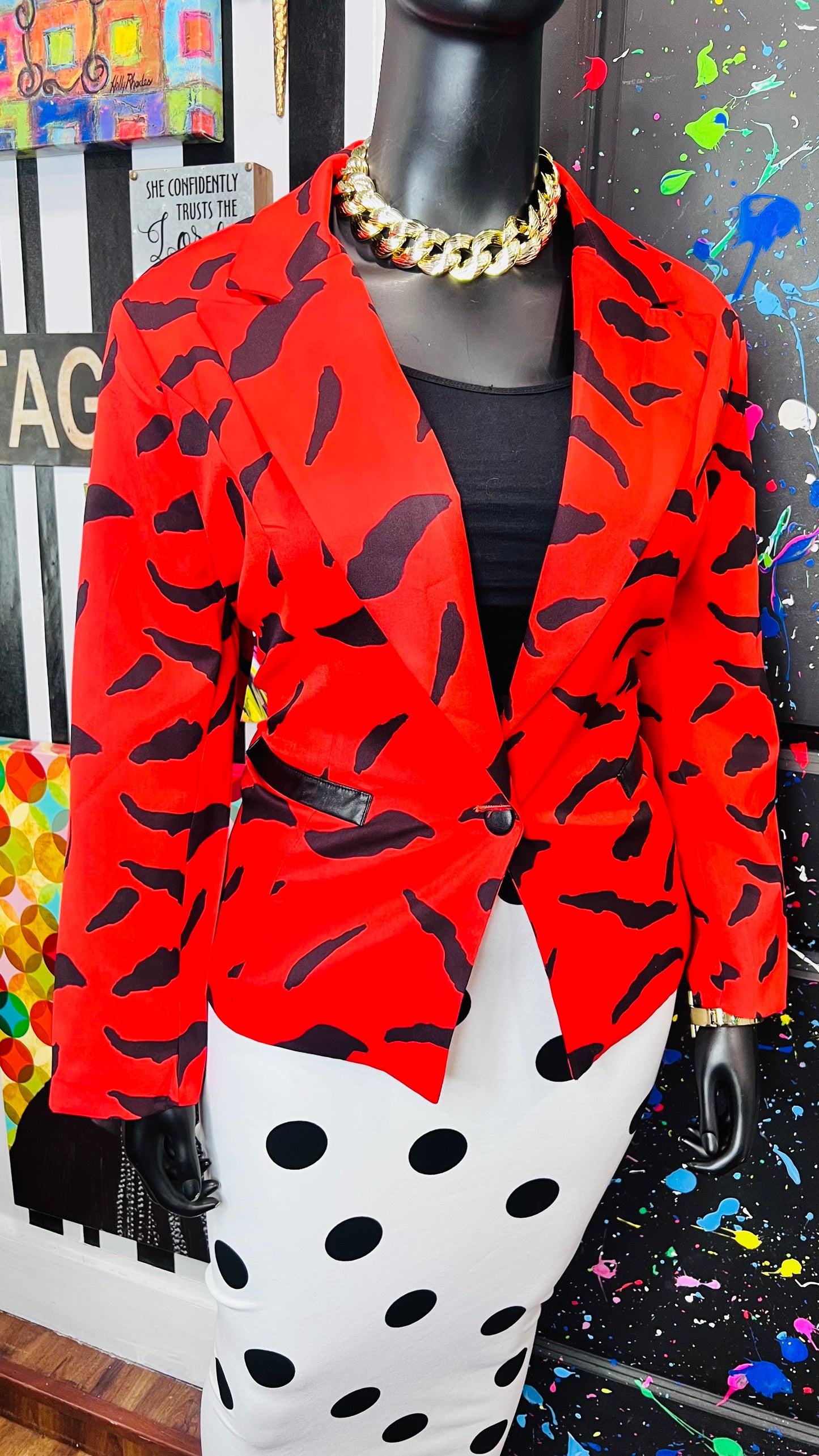 Vintage Inspired Dorinda Clark Cole Red & Black Blazer (24W)