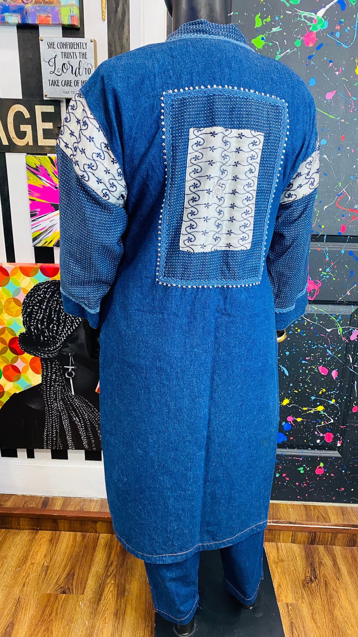 Vintage Denim Embroidered & Jeweled 3 Piece Pants Set (14)