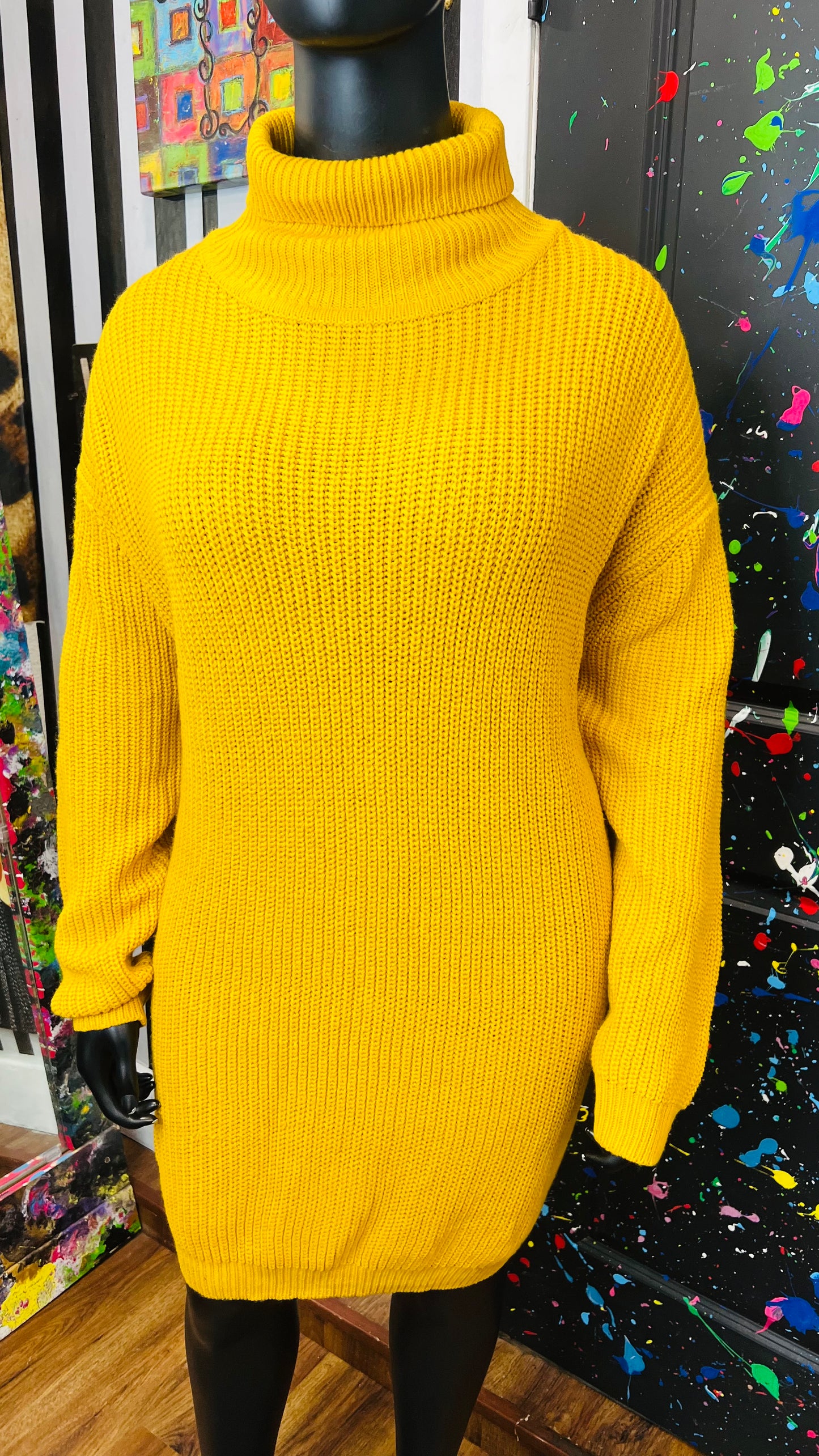 Vintage Inspired Knit Mustard Yellow Dress (24)