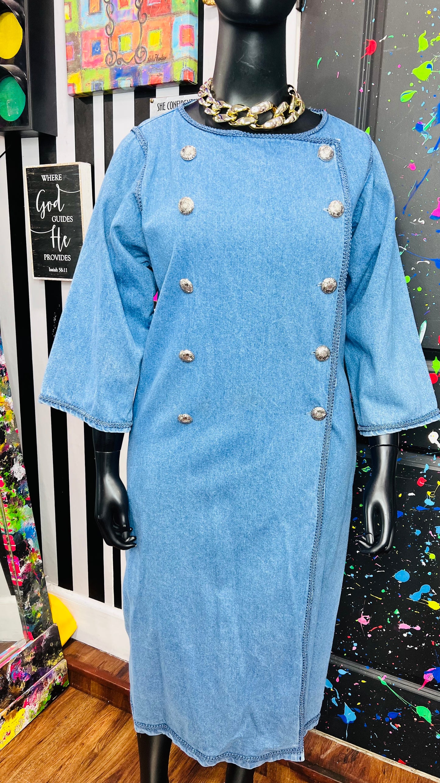 Vintage Denim Double Breasted Dress